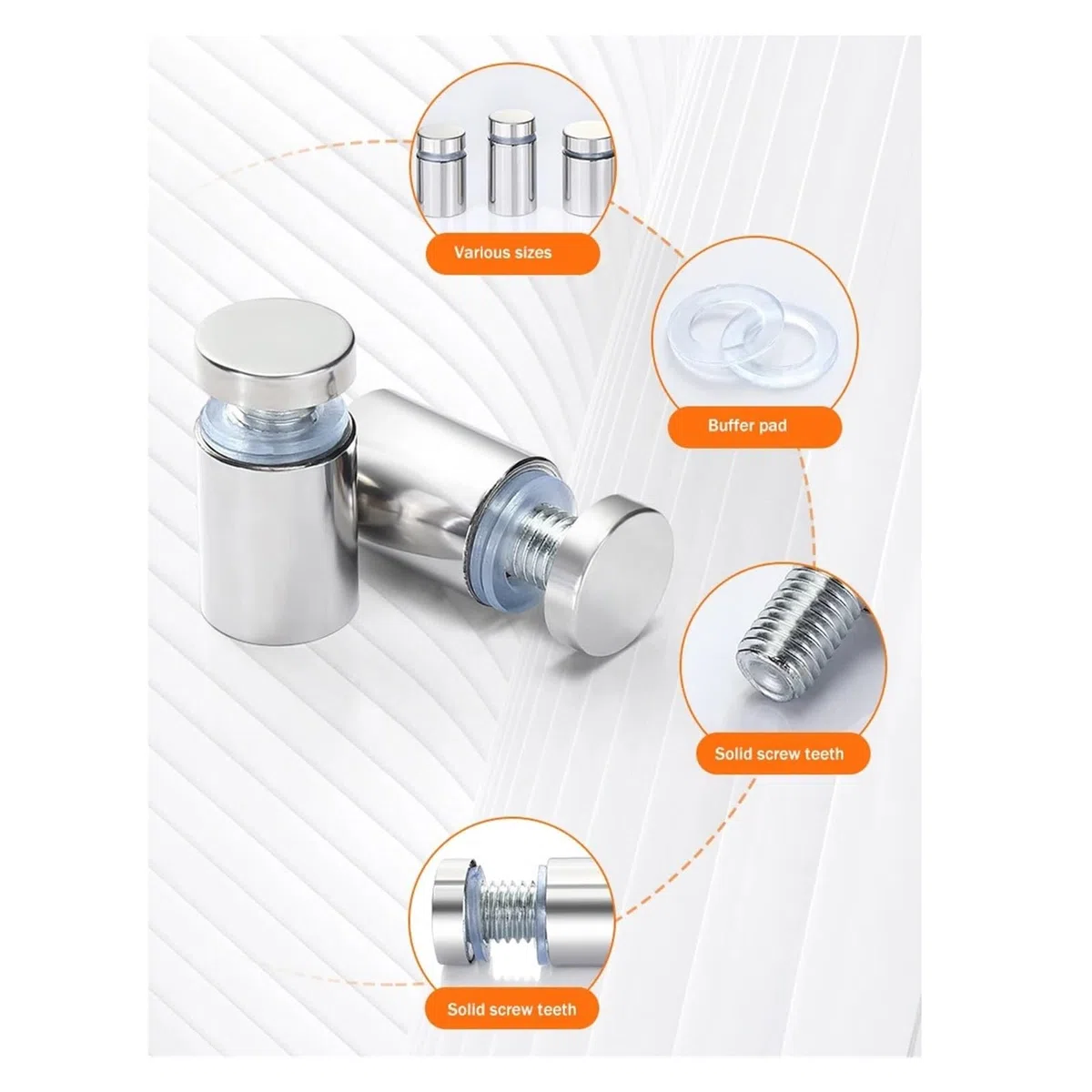 publicitarios de acero inoxidable clavos, 8 tornillos de acero inoxidable for publicidad, tornillos de acero inoxidable for separadores de carteles, adecuados for fijaciones de separadores for cartele