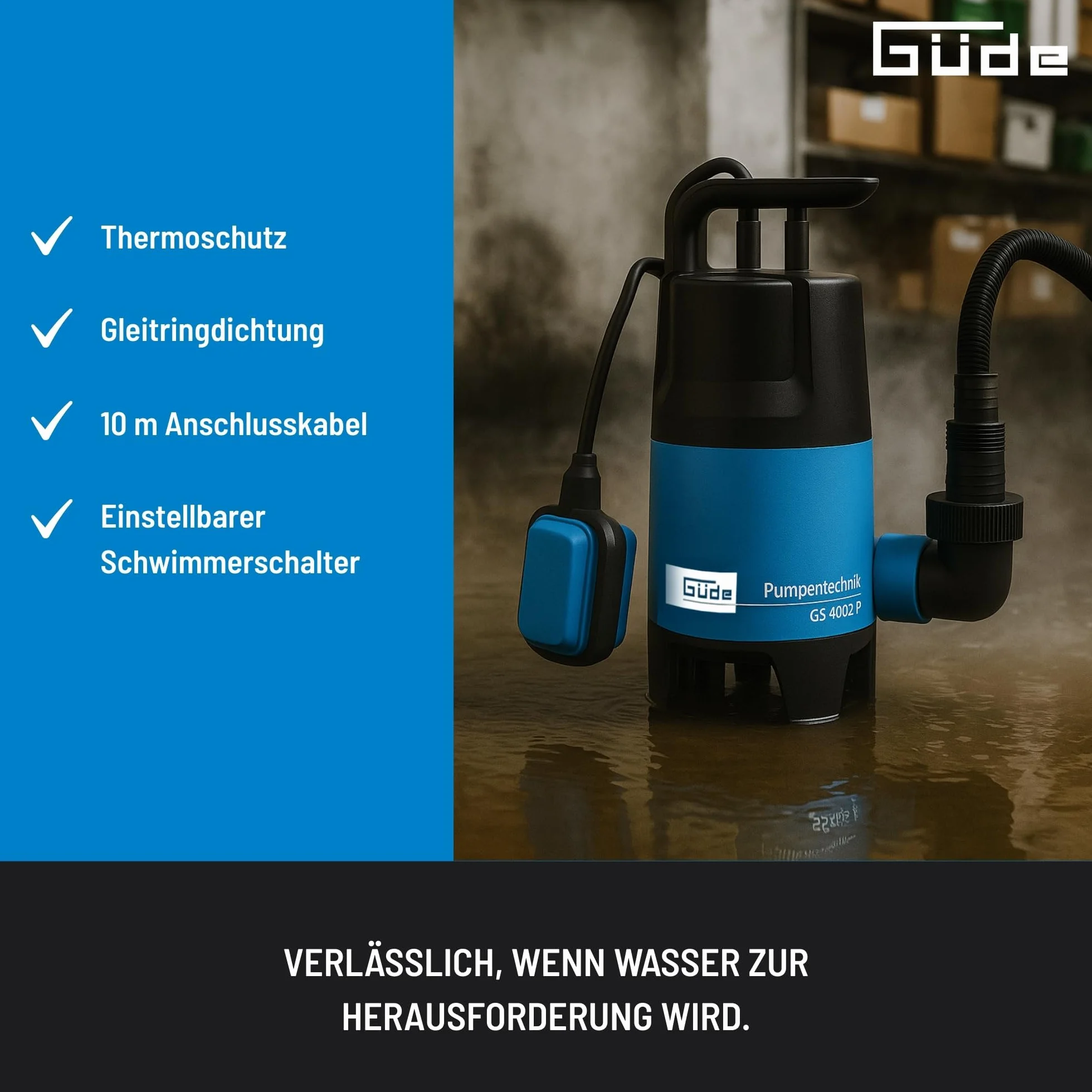 Güde GS4002P Bomba sumergible aguas residuales 400W 7500l/h 5m