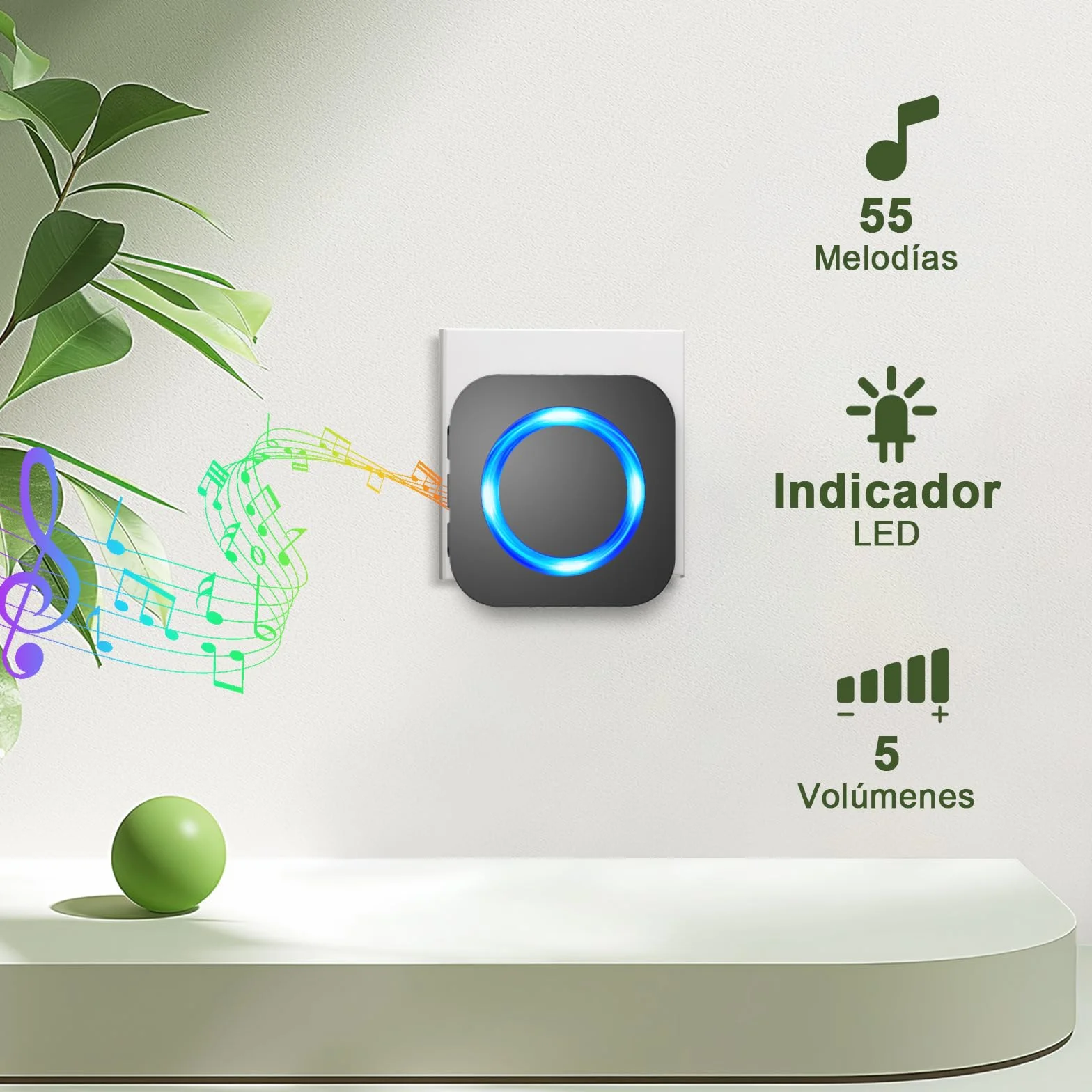 SURFOU Timbre Inalámbrico Exterior Impermeable, Kit Doorbell Puerta para Casa 400M de Alcance Doorbell con 55 Melodías, 5 Niveles de Volumen, Indicador LED, 3 Enchufable Receptor Negro
