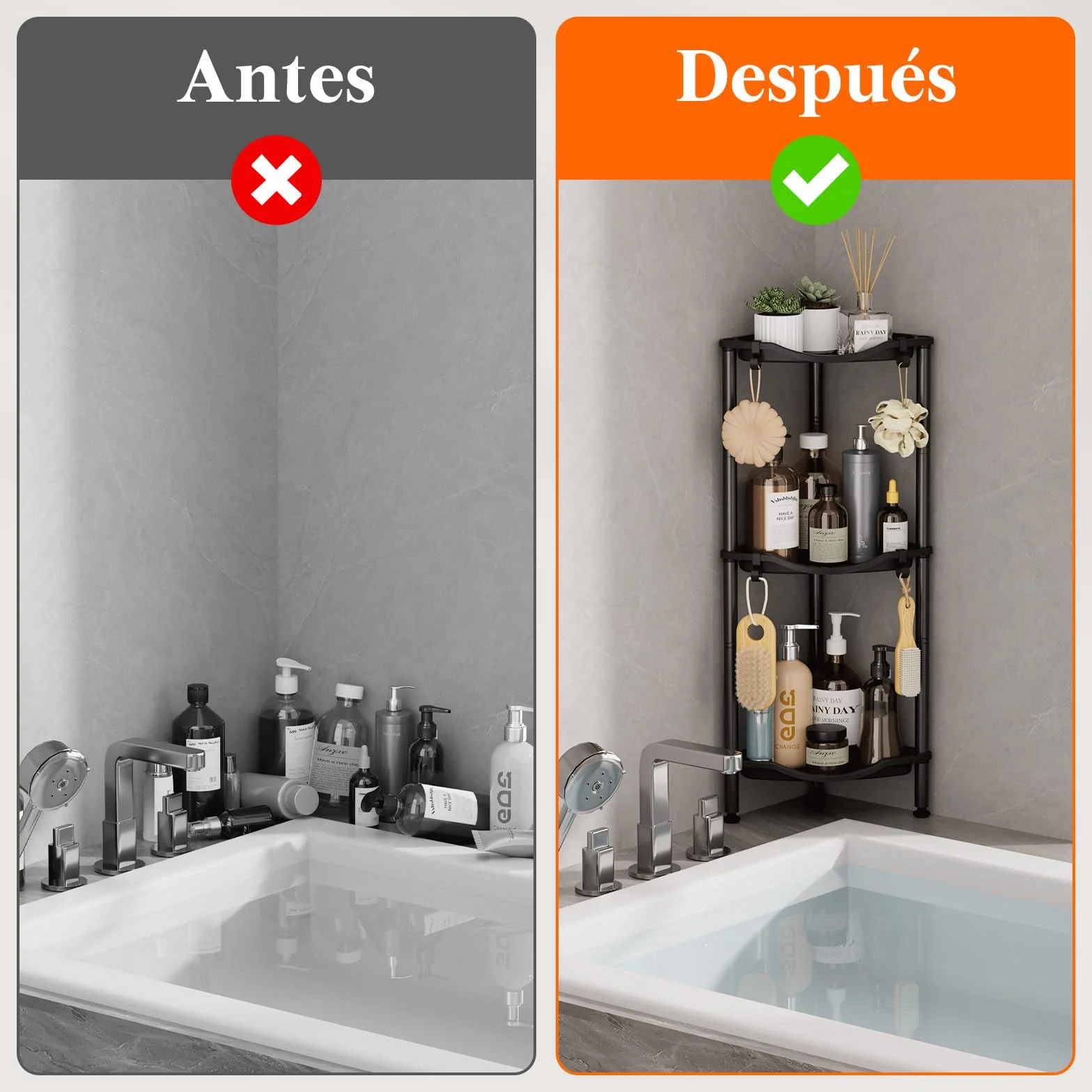 Lifewit Estanteria Ducha sin Taladro 3 Niveles, Organizador Esquinero Plástico Baño, Negro 34 cm