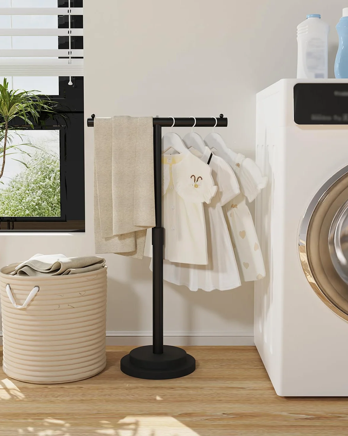 Toallero de Baño en Forma de T, Acero Inoxidable, Altura Ajustable, 46-80 x 41 x 24 cm, Negro