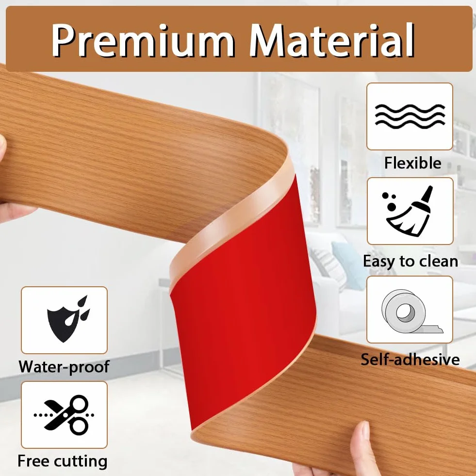 Rodapies autoadhesivo rodapié blando de PVC 10cm de ancho zócalos decorativos base de pared zócalo flexible autoadhesivo molduras decorativas para pared (Grano de madera amarillo, 10cm×6m)