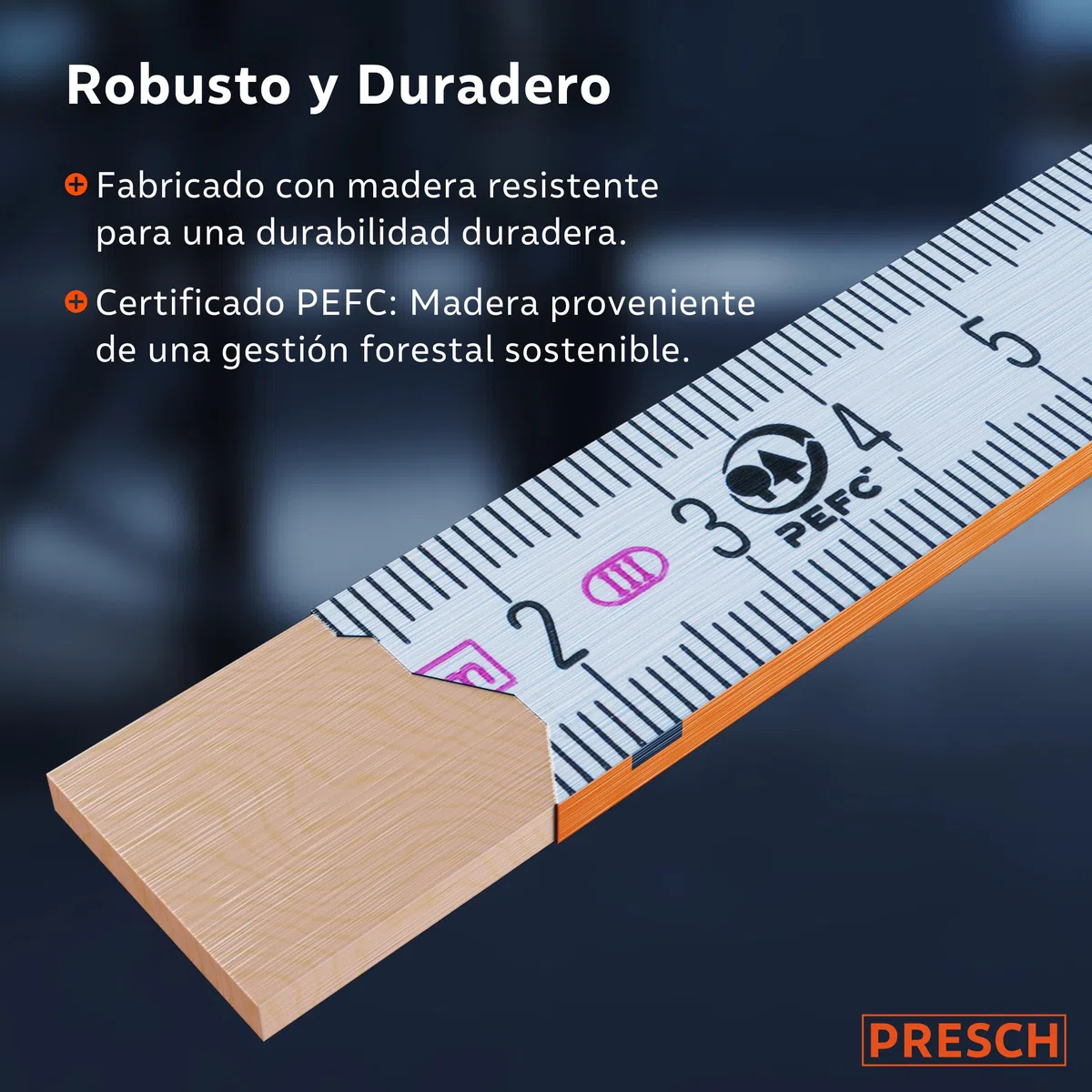 Presch Set de Metros plegables de 2 metros con escala de ángulo | 6 piezas | Madera | Naranja/Azul | Números grandes y altamente legibles | Encaje preciso | Metro de madera, Metro de carpintero