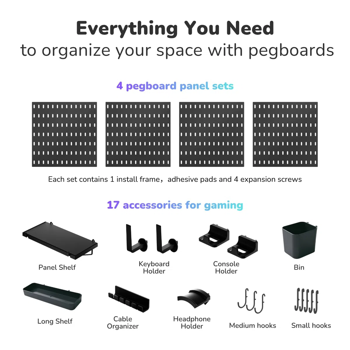 Keepo Kit de Tablero de Clavijas Modular y Accesorios para Juegos - Organizador y Estación de Configuración