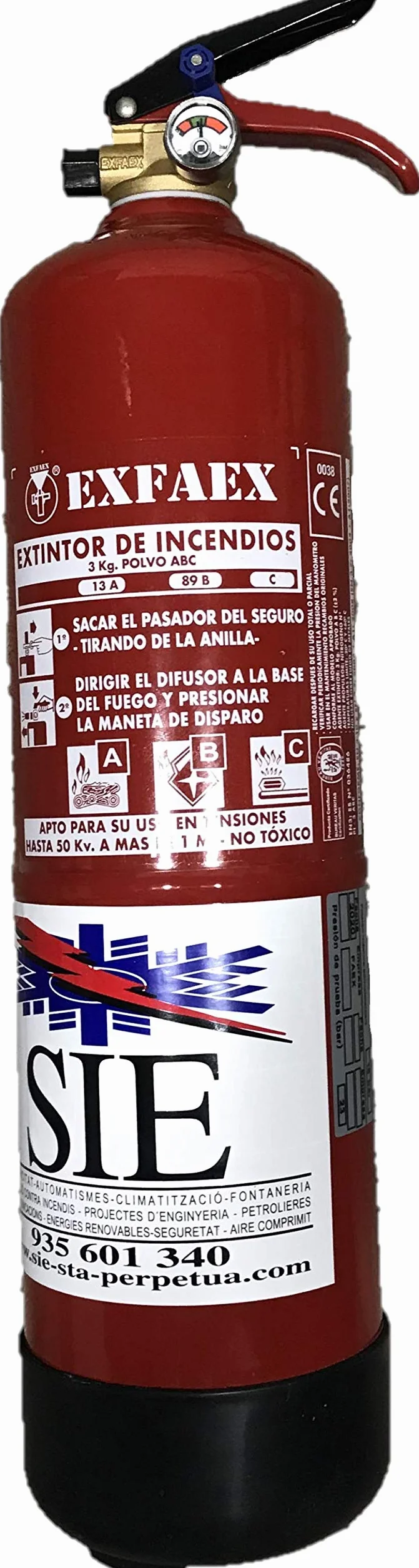 Extintor de polvo 3 kg 13A-89B-C con soporte pared y base plástico
