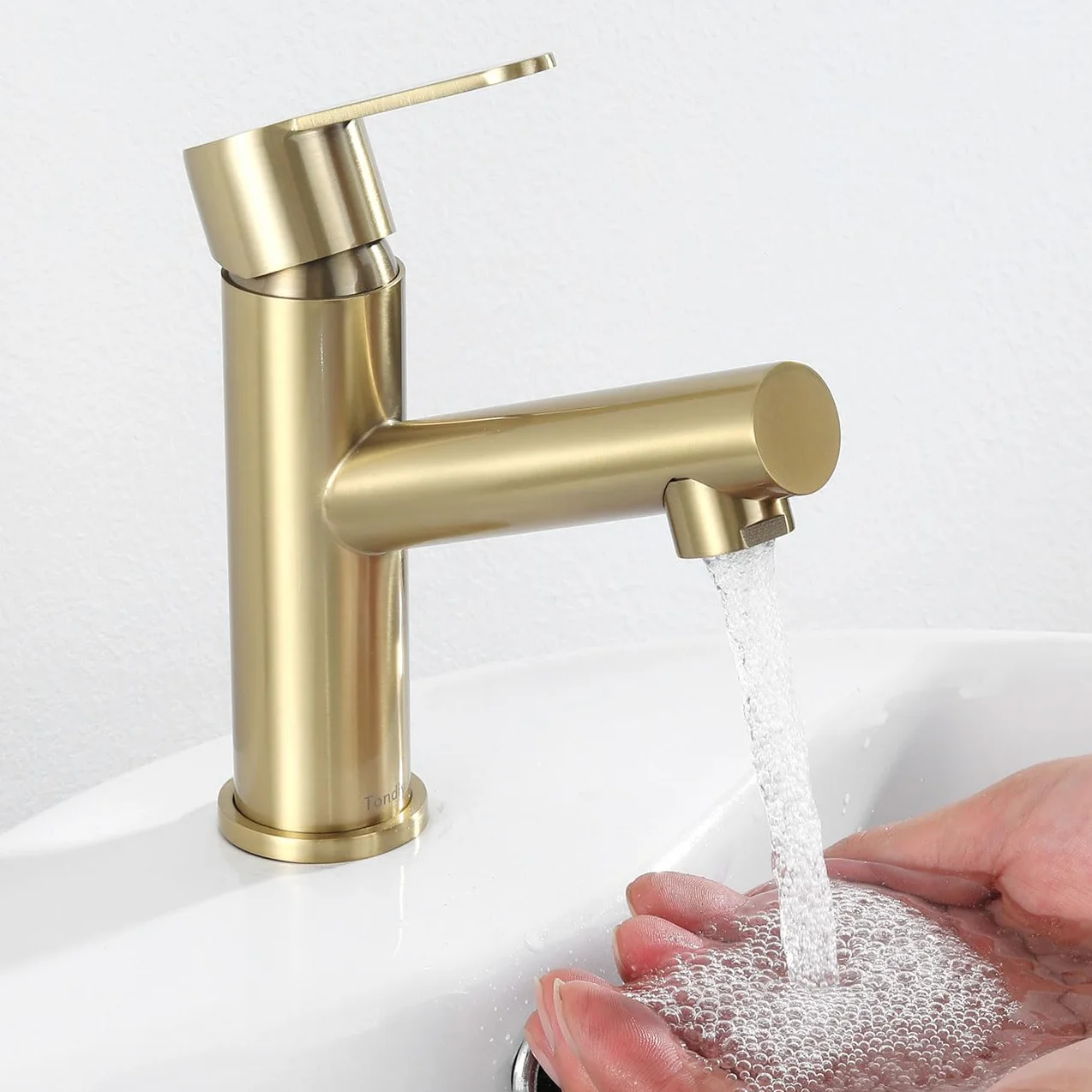 Grifo de Lavabo de Baño Oro, Ángulo de Salida de Agua Cómodo, Grifería para Lavabo de Esquina, Mezclador Monomando de Acero Inoxidable 304, Aireador Extraíble, Agua Fría y Caliente