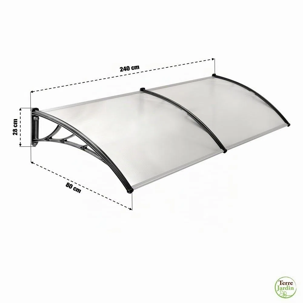 TERRE JARDIN Toldo para Puerta de Entrada Techo Ventana Marquesina 150 x 80 cm, Protección Lluvia Sol Nieve - Transparente