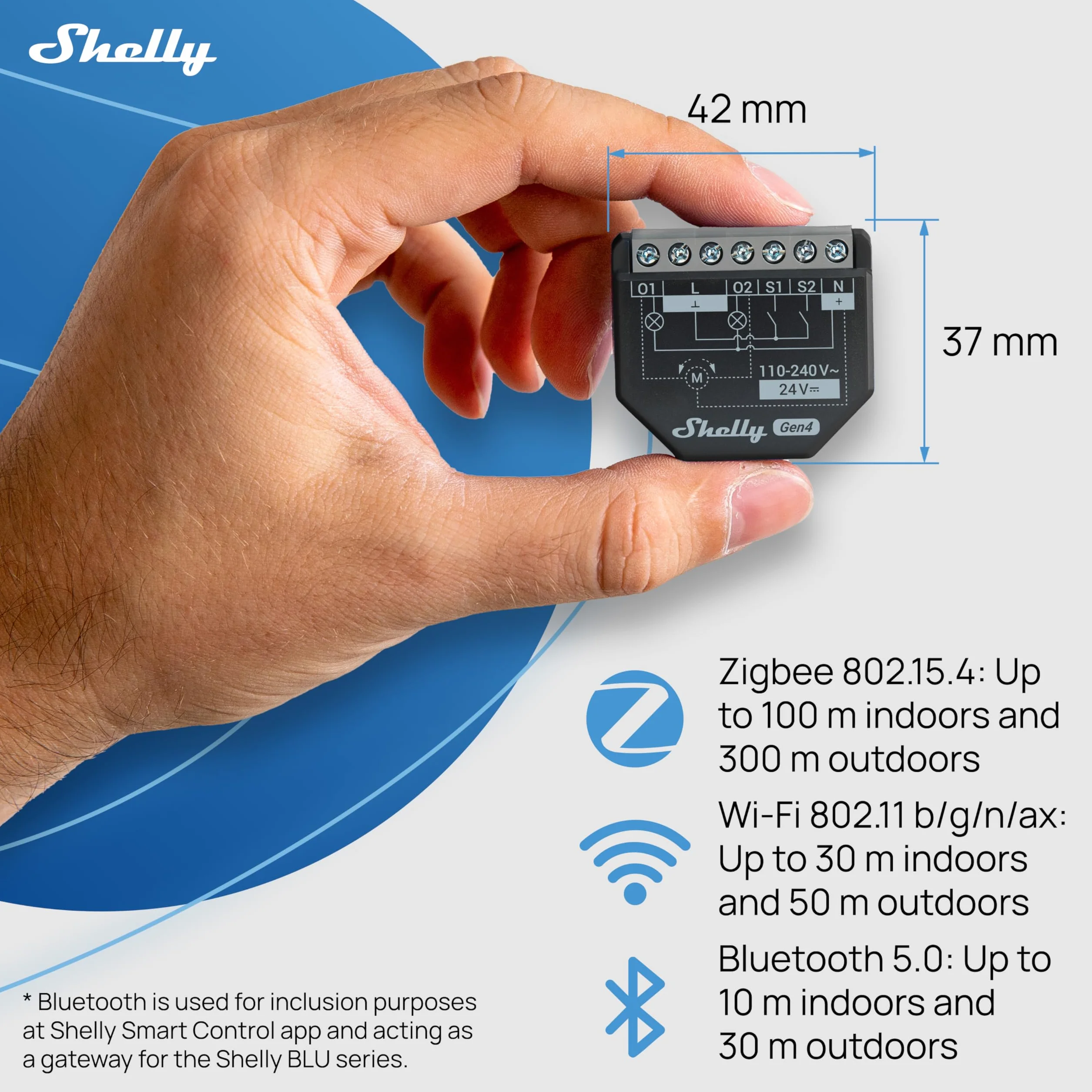 Shelly 2PM Gen4 – Módulo interruptor de persianas con Matter, Zigbee, Wi-Fi, 2 canales 8A, Medición de consumo eléctrico, Control inalàmbrico por aplicación y voz Alexa, Google, Apple HomeKit