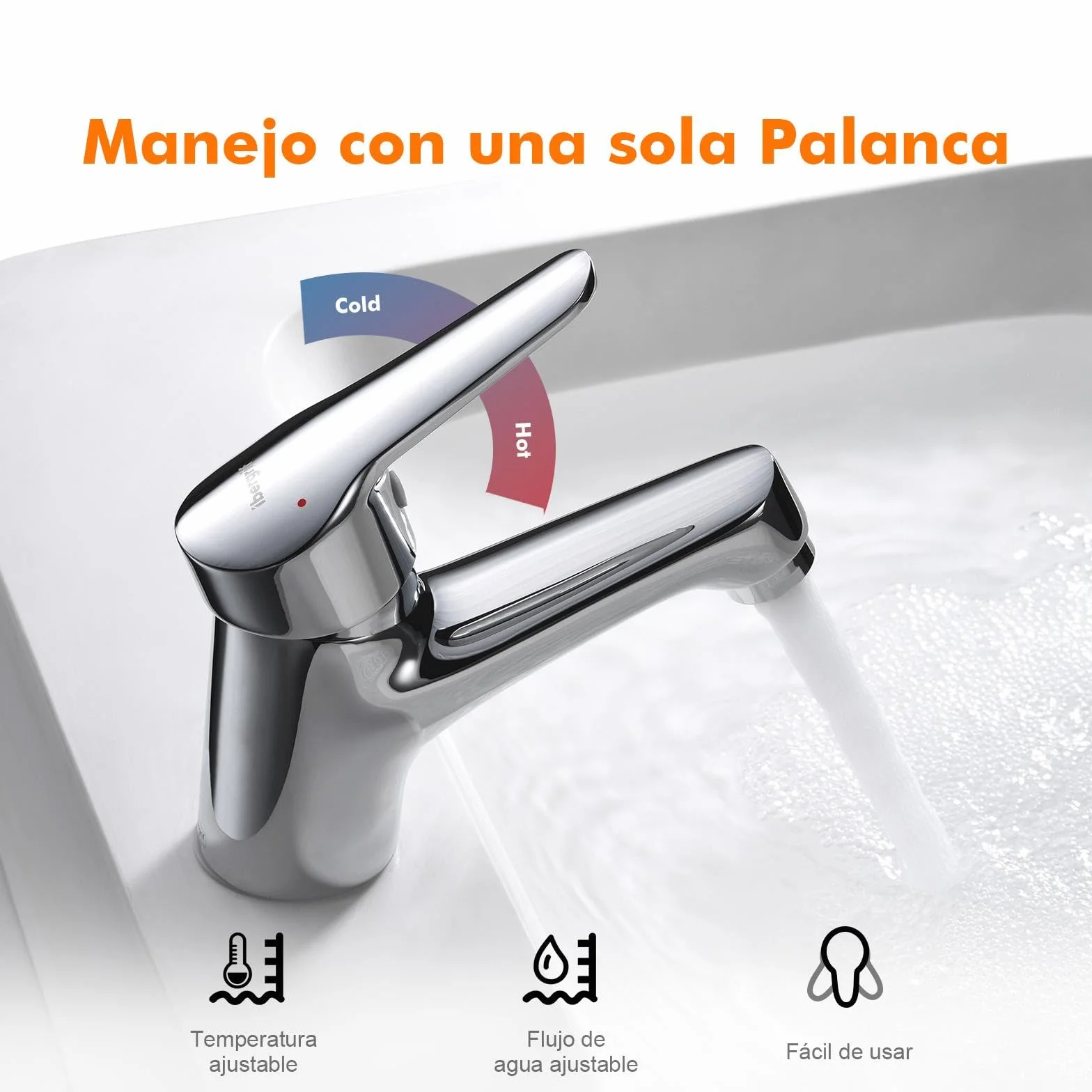 Ibergrif Grifo Lavabo Bajo 60mm, Monomando Latón Macizo para Baño, Aseo de Cortesía y Camper, Instalación Fácil G3/8″, M11050