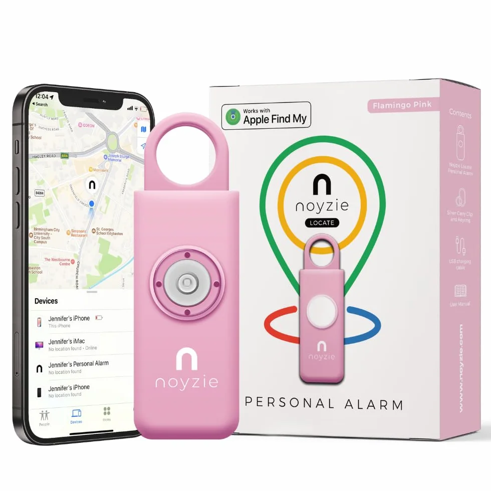 Alarma personal mujer GPS rastreador llavero autodefensa sirena 130 dB Bluetooth recargable Apple Find My