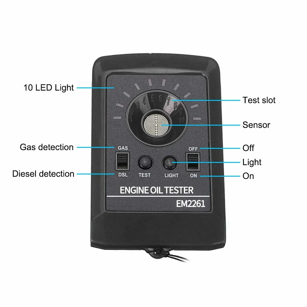 Detector Digital de Calidad de Aceite de Motor 12V Probador de Fluidos Gasolina y Diésel con Alta Precisión y Función de Calibración Analizador Portátil para Aceite de Motor y