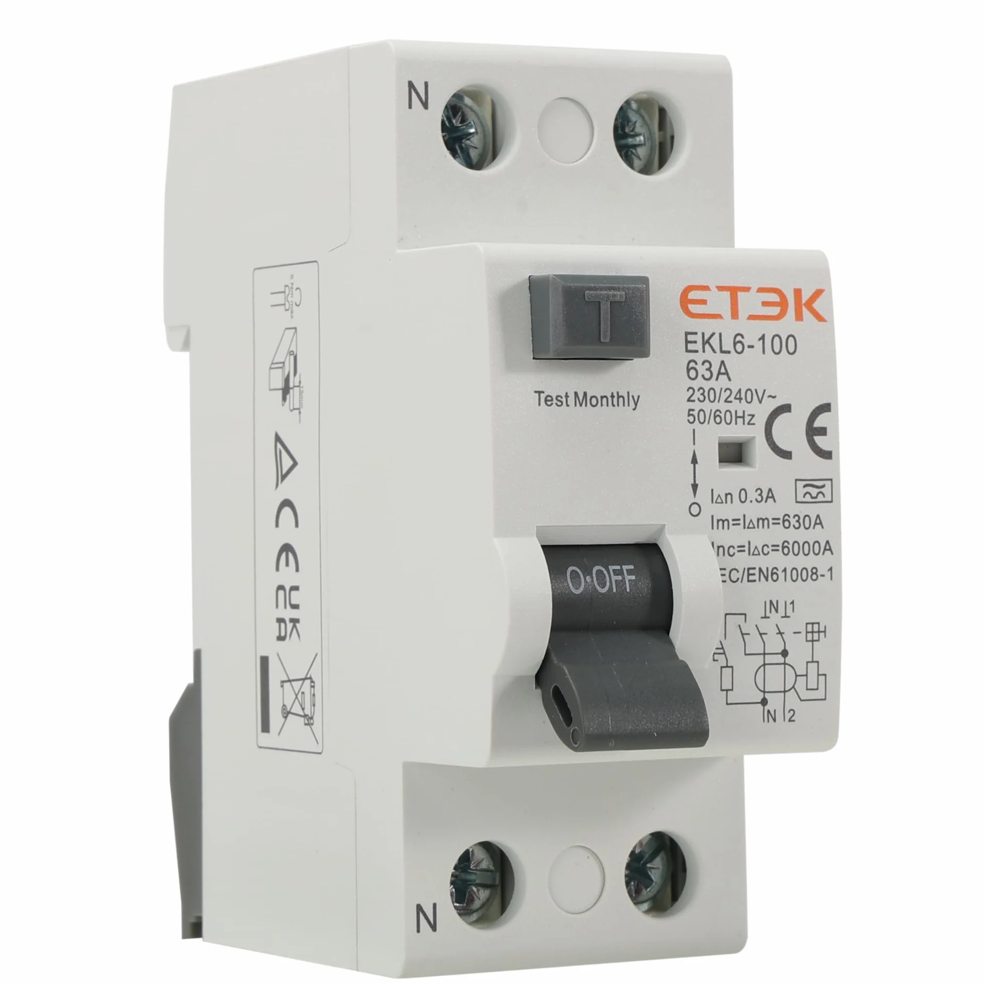 Interruptor Diferencial Superinmunizado 63A 300mA Tipo A 1P+N 6kA Protección Incendios Fugas