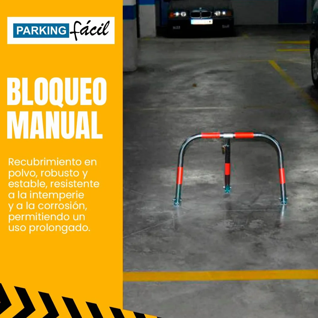 Valla de Parking Cepo Guardaplazas Modelo Eco-M Bloqueo Manual con Candado Bandas Reflectantes