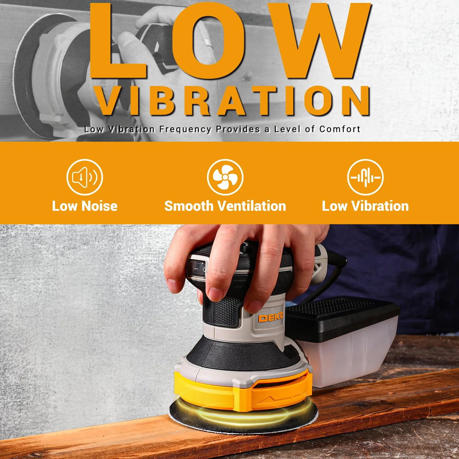 DEKOPRO Lijadora Orbital 300W 6 Velocidades 14000 RPM para Madera y Acero
