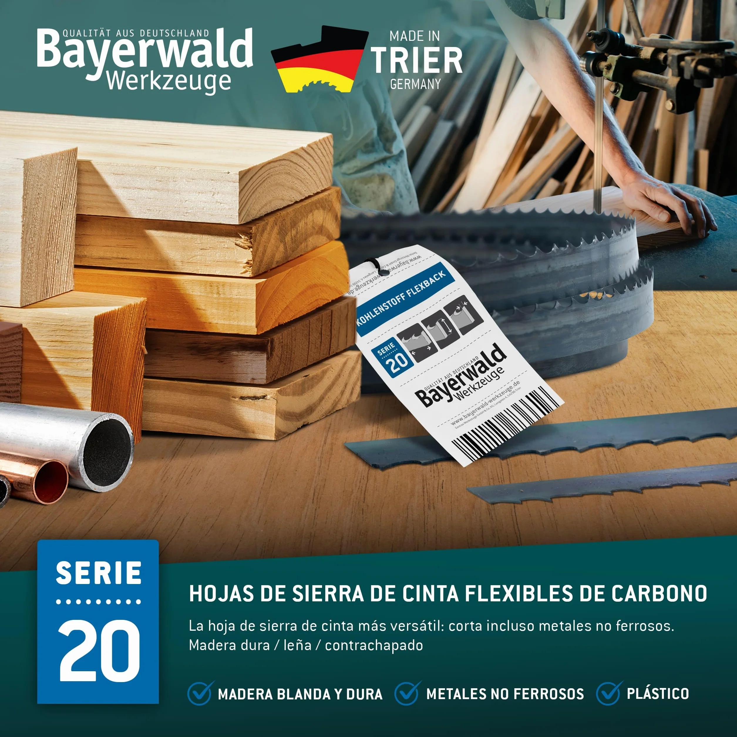 Bayerwald - Hoja de sierra de cinta de acero para herramientas (3380 x 6 x 0,5 x 6 mm, madera, metales no ferrosos, plástico, chapas finas/cinta de sierra apta para Elektra Beckum, Einhell, Metabo
