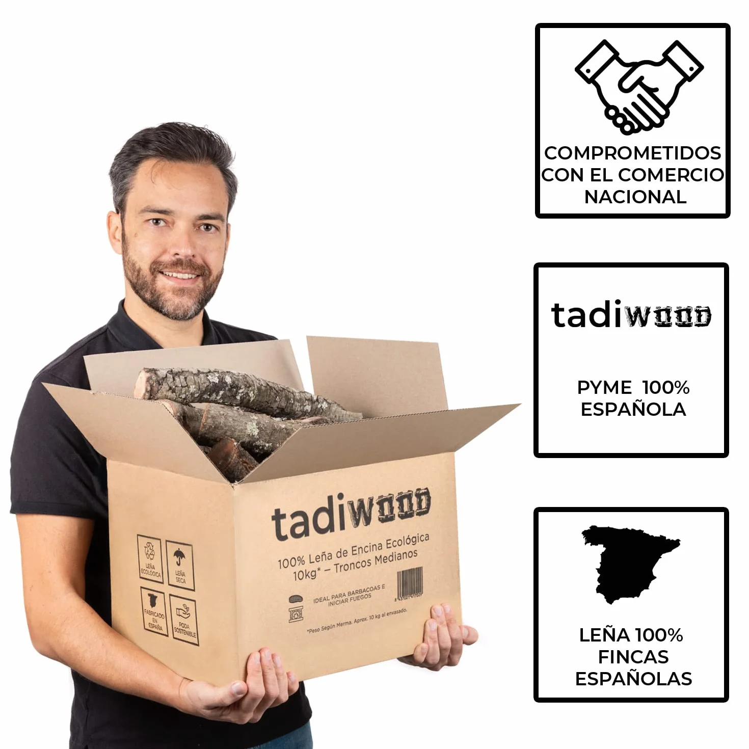 20kg de Encina. Troncos Medios ideales para Barbacoas y para fuegos en Chimeneas, Calderas y Estufas. Leña Seca y de Poda Controlada. Hecho en España.