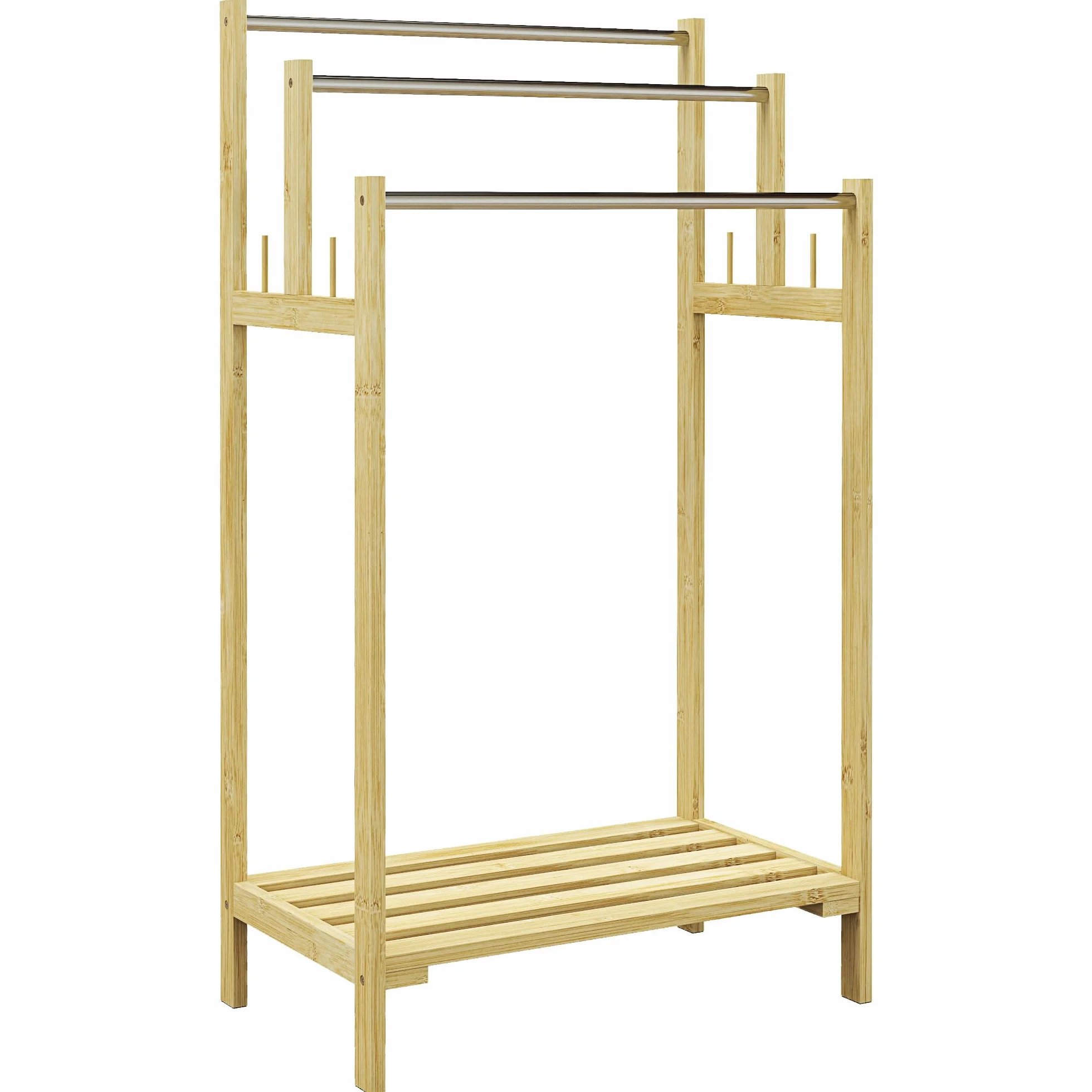 HOMCOM Toallero de Pie de Bambú, Escalera Baño 3 Barras Acero Inoxidable, 50.5x31x90 cm