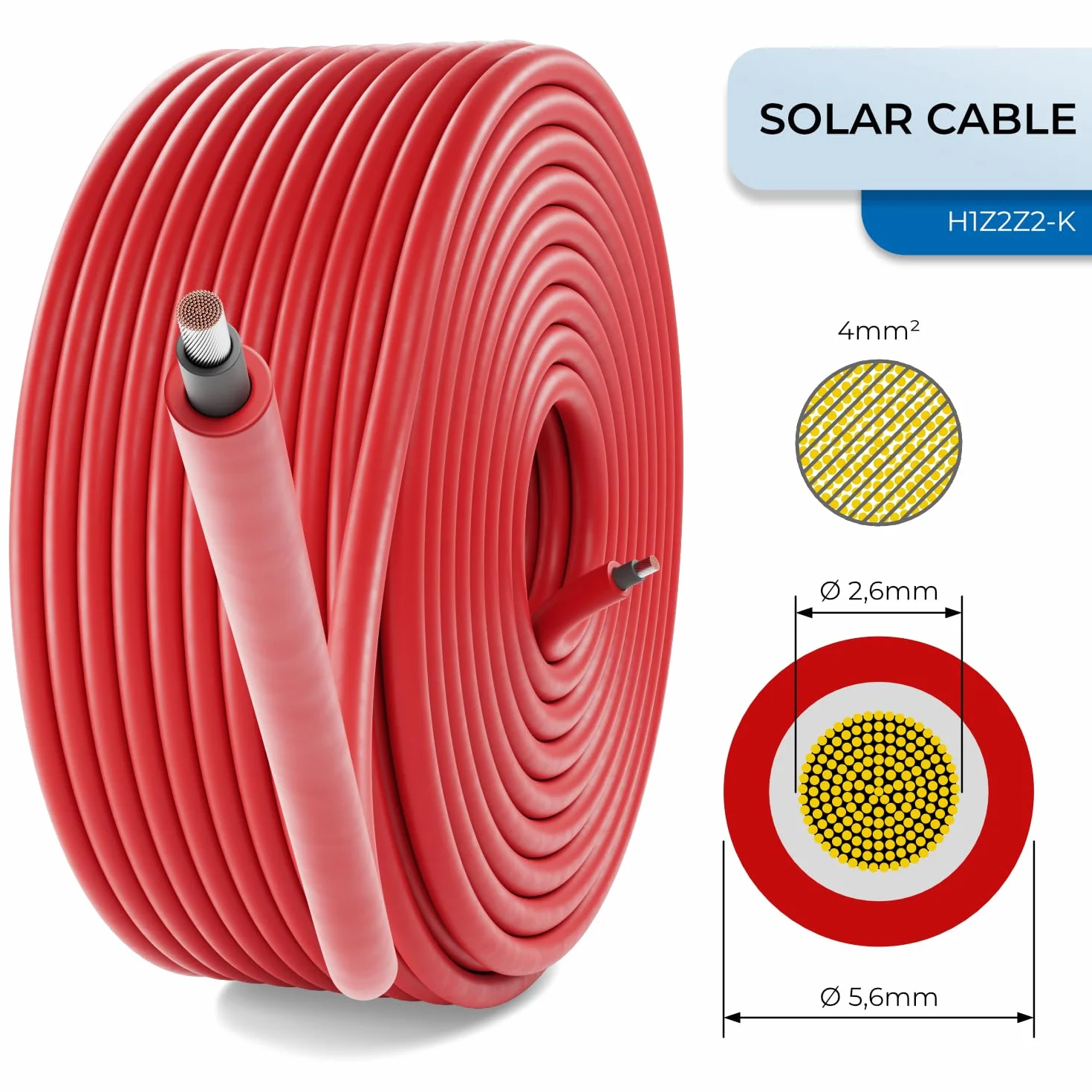 deleyCON 25m Cable Solar 4mm² - Cable Fotovoltaico para Sistemas FV - Resistente a Los Rayos UV Libre de Halógenos para 1kV CA 1,5kV CC - para Instalación Fija y Contactos de Enchufe FV - Rojo