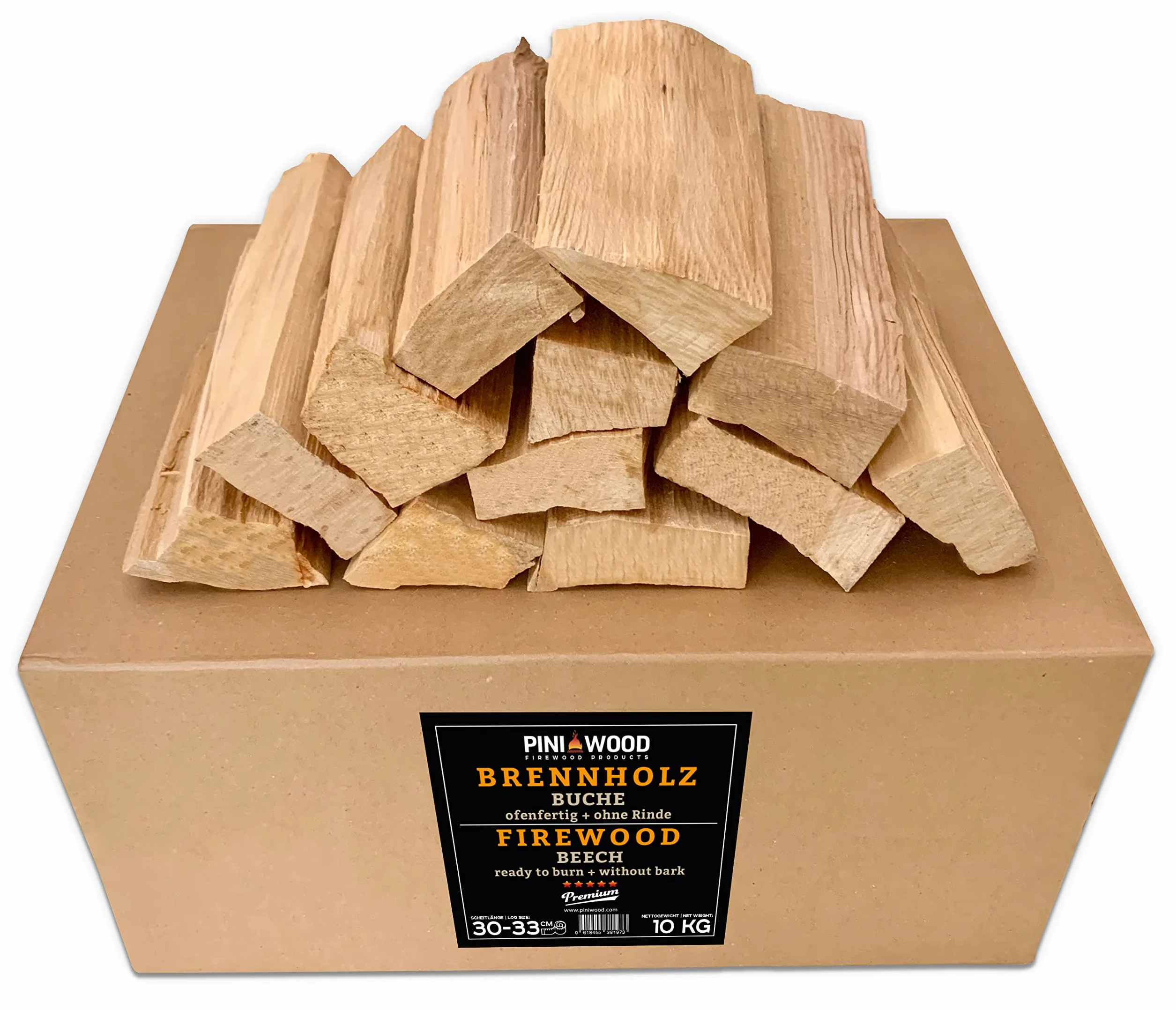 PINI Barbacoa de madera de haya, 10 kg, leña, 30-33 cm, para horno de pizza, barbacoa, ahumador, chimenea