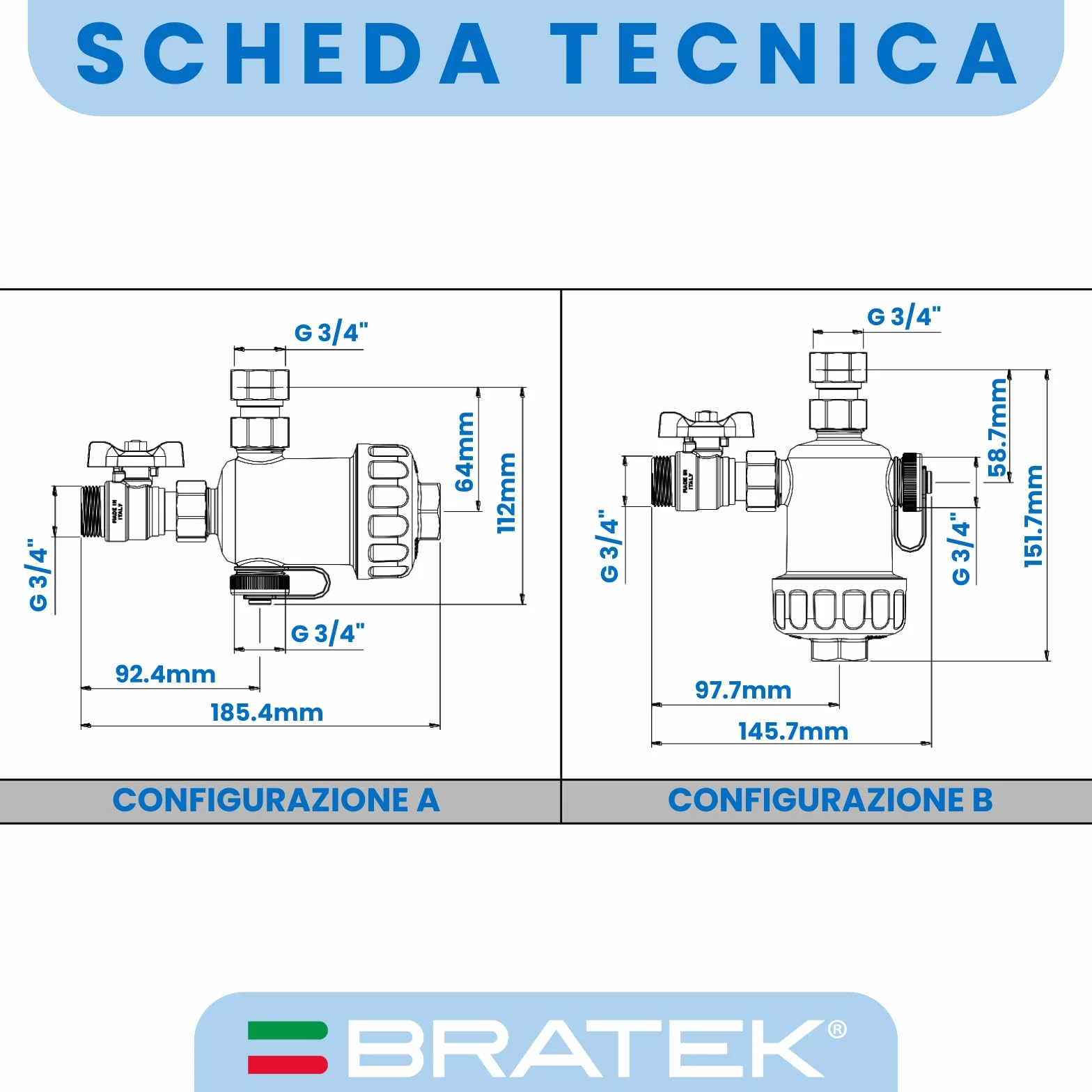Bratek Defangatore Caldera - Filtro Caldera Defangatore Magnético 10.000 Gauss - Kit salva caldera de condensación, retiene óxido, hierro y arena hasta 800 µ - Conexiones de latón 3/4", 4-90 °C, 6 bar