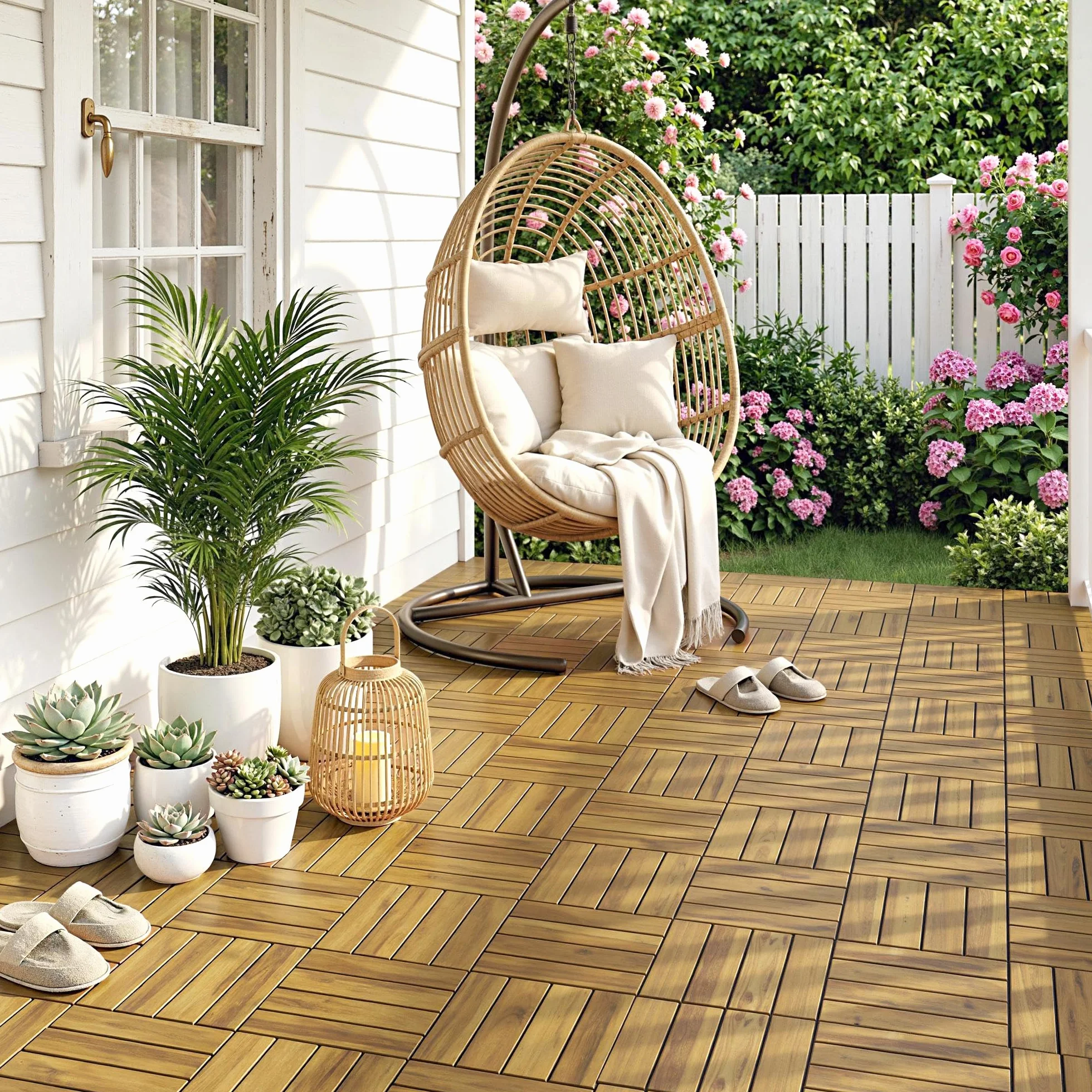 Outsunny Baldosas Exterior Madera Acacia 31x31 cm 0,91 m² Antideslizantes Resistentes Clima