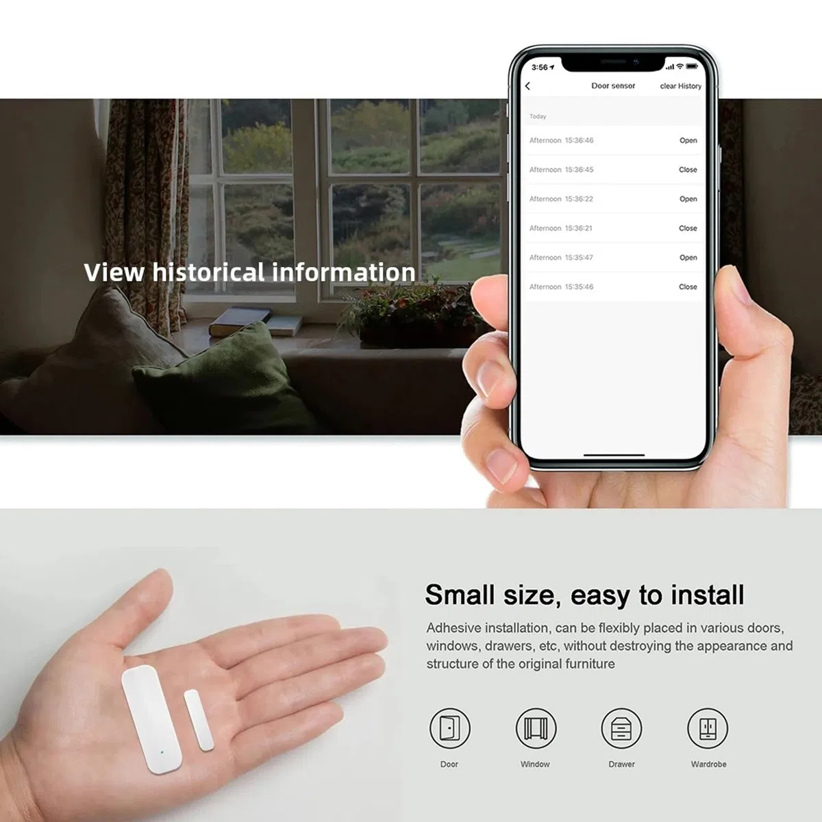 Sensor de Puerta WiFi, 10 Piezas Sensor De Contacto De Ventana Inteligente, Alarma InaláMbrica De Puerta De Ventana para Seguridad del Hogar Y AutomatizacióN del Hogar Inteligente
