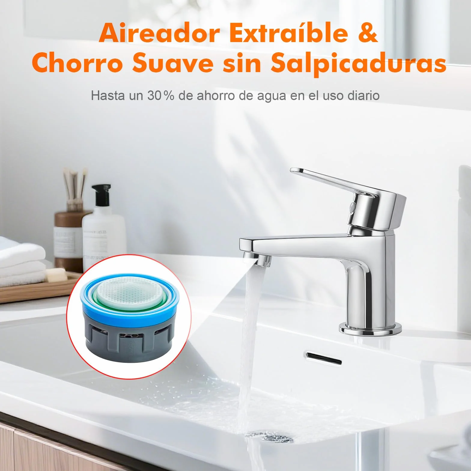 Ibergrif M11057 Grifo de Lavabo Pequeño, Monomando para Aseo y Camper, Mezclador de Baño Bajo (Altura 65 mm), Latón Cromado, Ahorro de Agua, Conexión G3/8″, Plata
