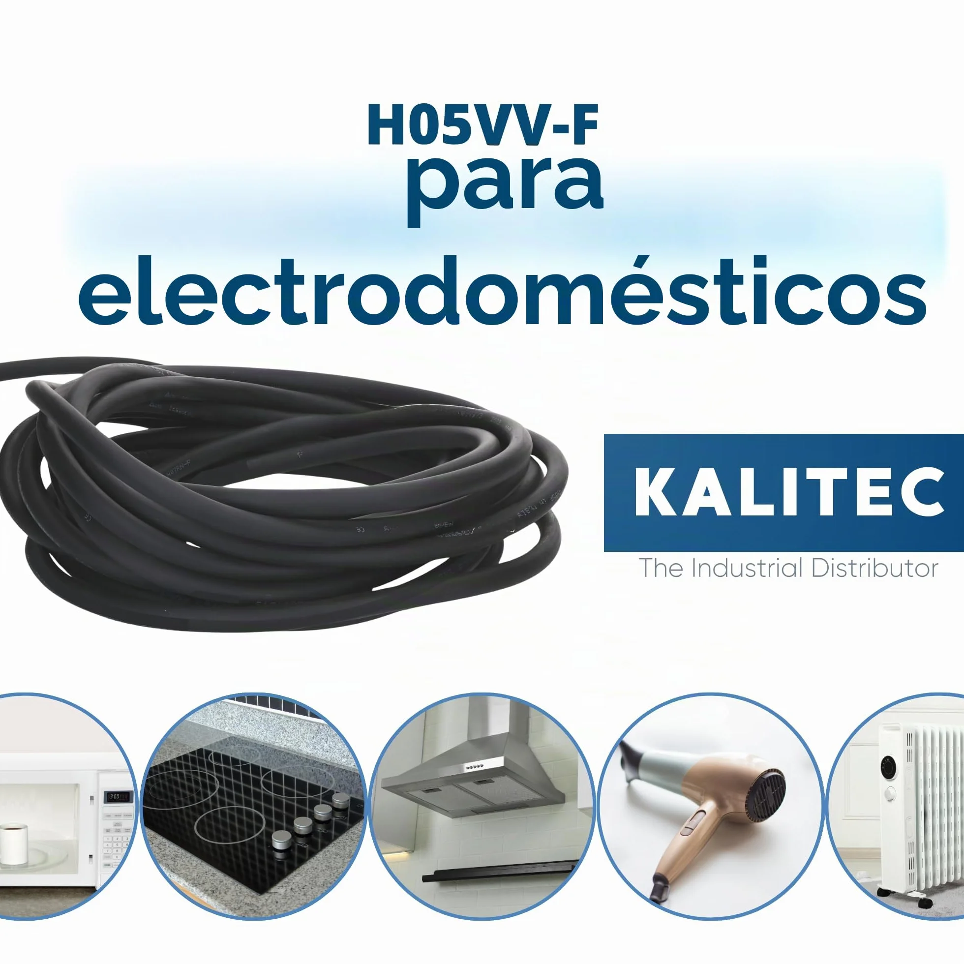 Kalitec H05VV-F - Manguera de 10 m, 3 x 2,5 mm², Cable de Alimentación 3 G2,5 mm² Con Conductor de Protección, PVC Para Interiores, Eléctrico Negro, Lámpara