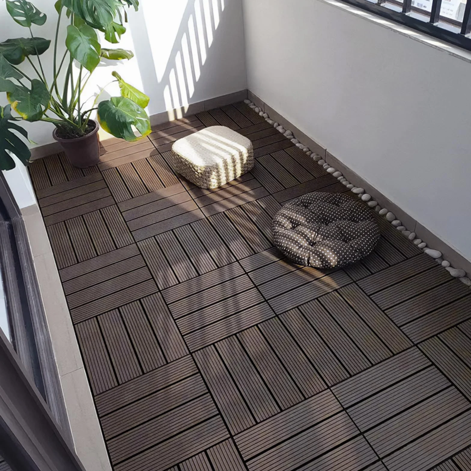 Set de 11 Baldosas de Exterior Madera Composite WPC 1m² Antideslizantes 30x30cm Marrón Café
