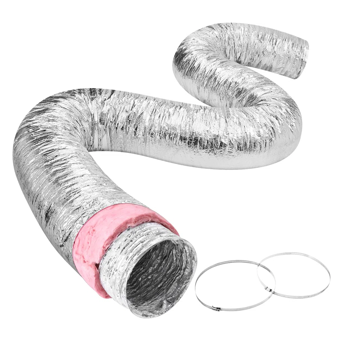 VEVOR Tubo Flexible Aislado 258x7620 mm Conducto de Ventilación con Aislamiento Térmico de Aluminio PET con 2 Abrazaderas de Manguera Protección de 3 Capas para Calefacción, Refrigeración, R-6.0