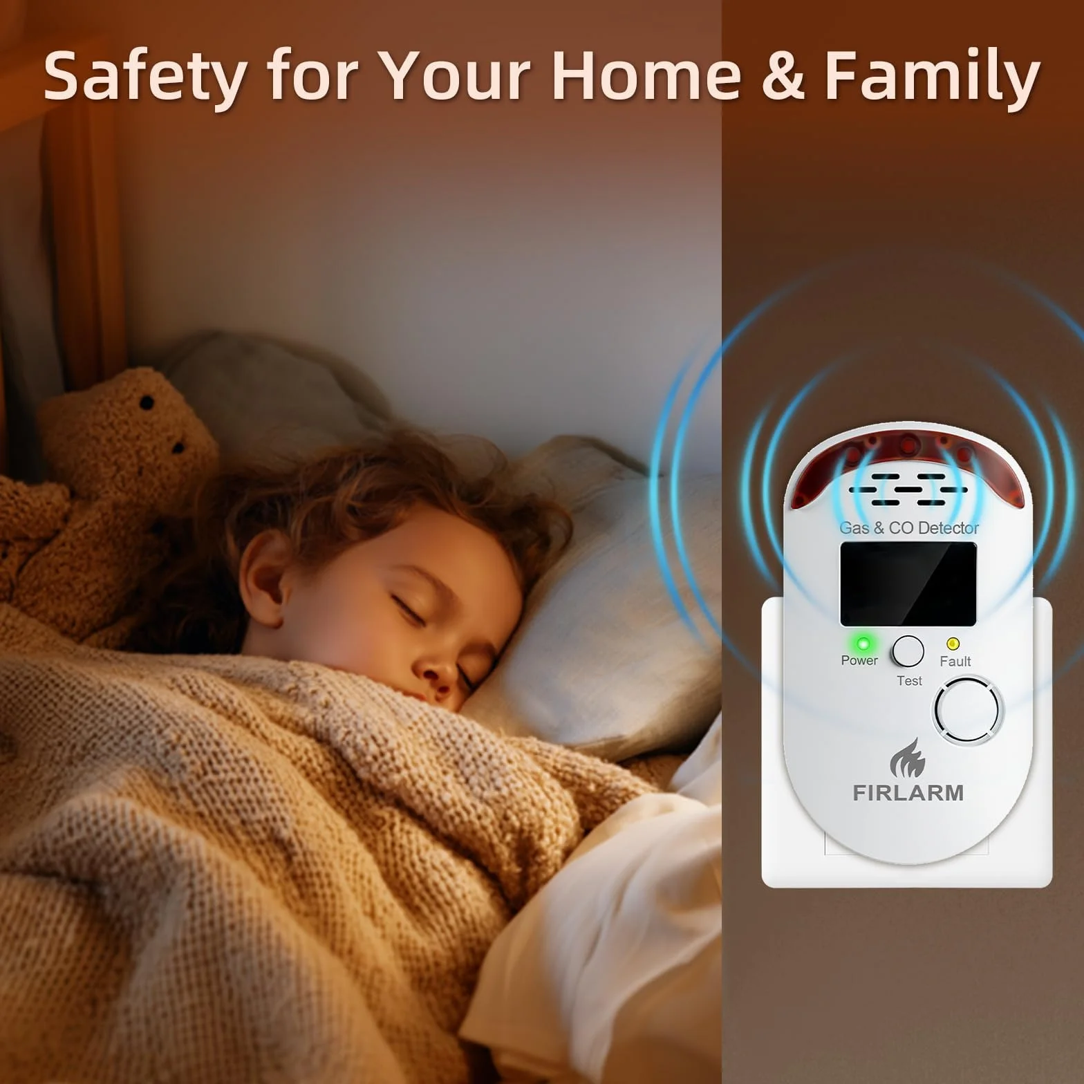 Firlarm Detector de Gas y Monóxido de Carbono con Enchufe y Pantalla LED para Hogar, Cocina, Garaje, Oficina