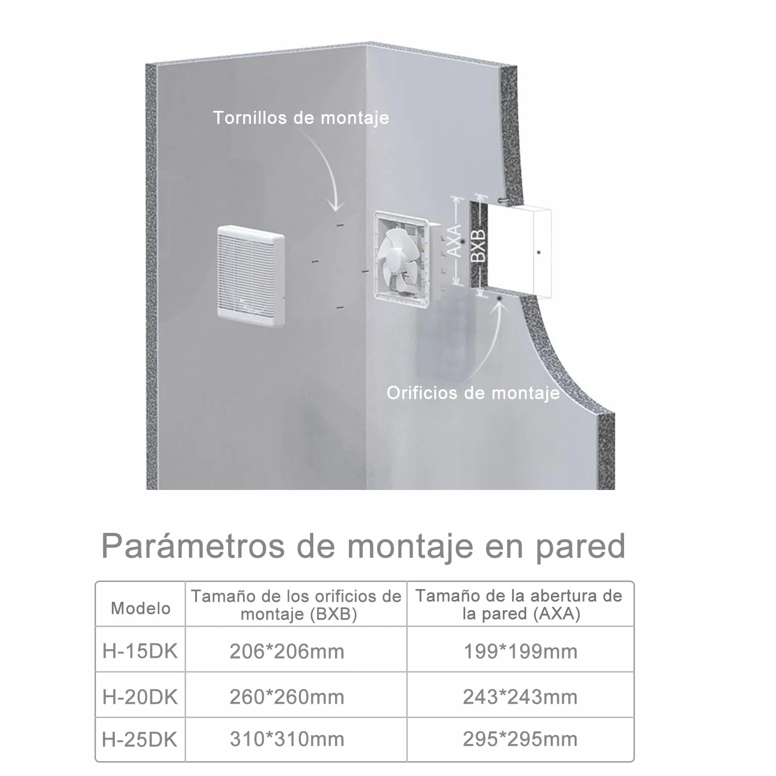HUGOOME Ventilador de baño de Tamaño abierto 200 * 200mm, 300m³/h 25W Ventilador de pared reversible de dos vías Ventilación, para Cocina Ático Ventana Garaje (Sin enchufe)
