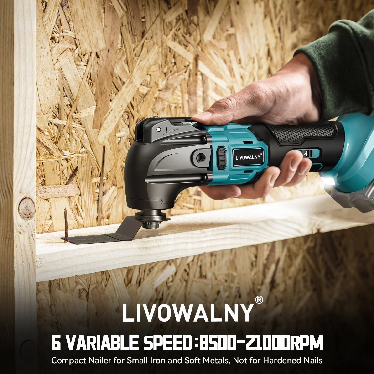 LIVOWALNY Multiherramienta Oscilante Compatible con Makita 18V, 6 Velocidades, Motor Sin Escobillas, Empuñadura Auxiliar, para Quitar, Raspar y Cortar, con 23 Accesorios, (Solo Herramientas)-Azul