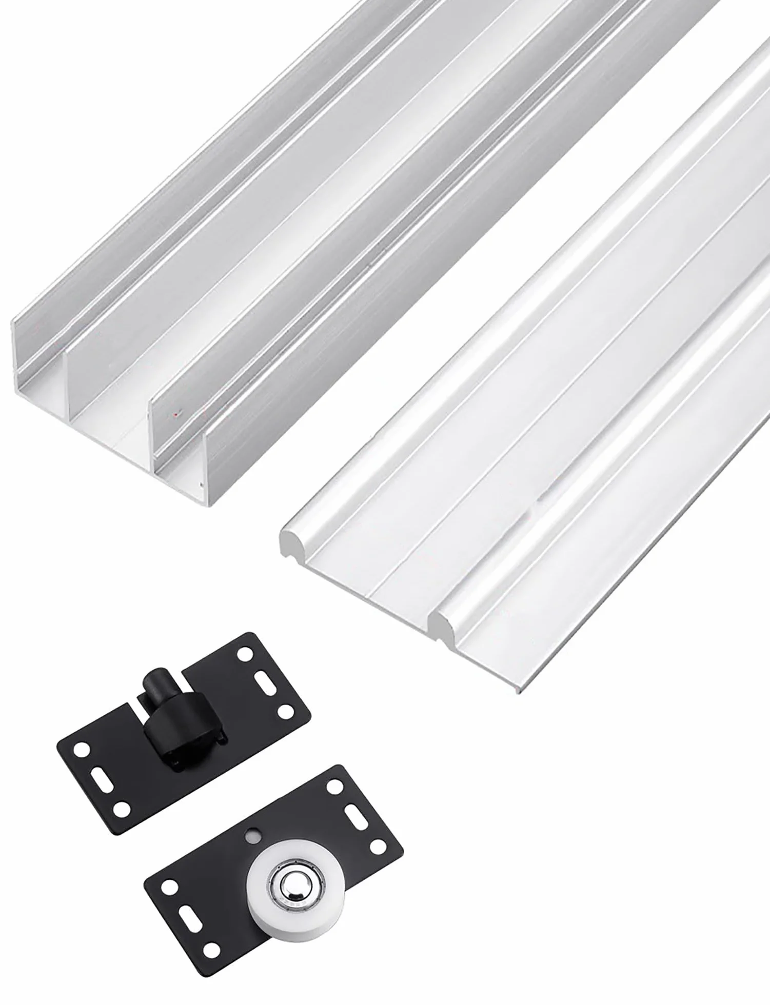 Genérico Kit de herrajes for Puertas corredizas de Dos rieles - Rieles de Aluminio de Alta Resistencia for Puertas de armarios y gabinetes - Montaje Empotrado(Silver,90cm)