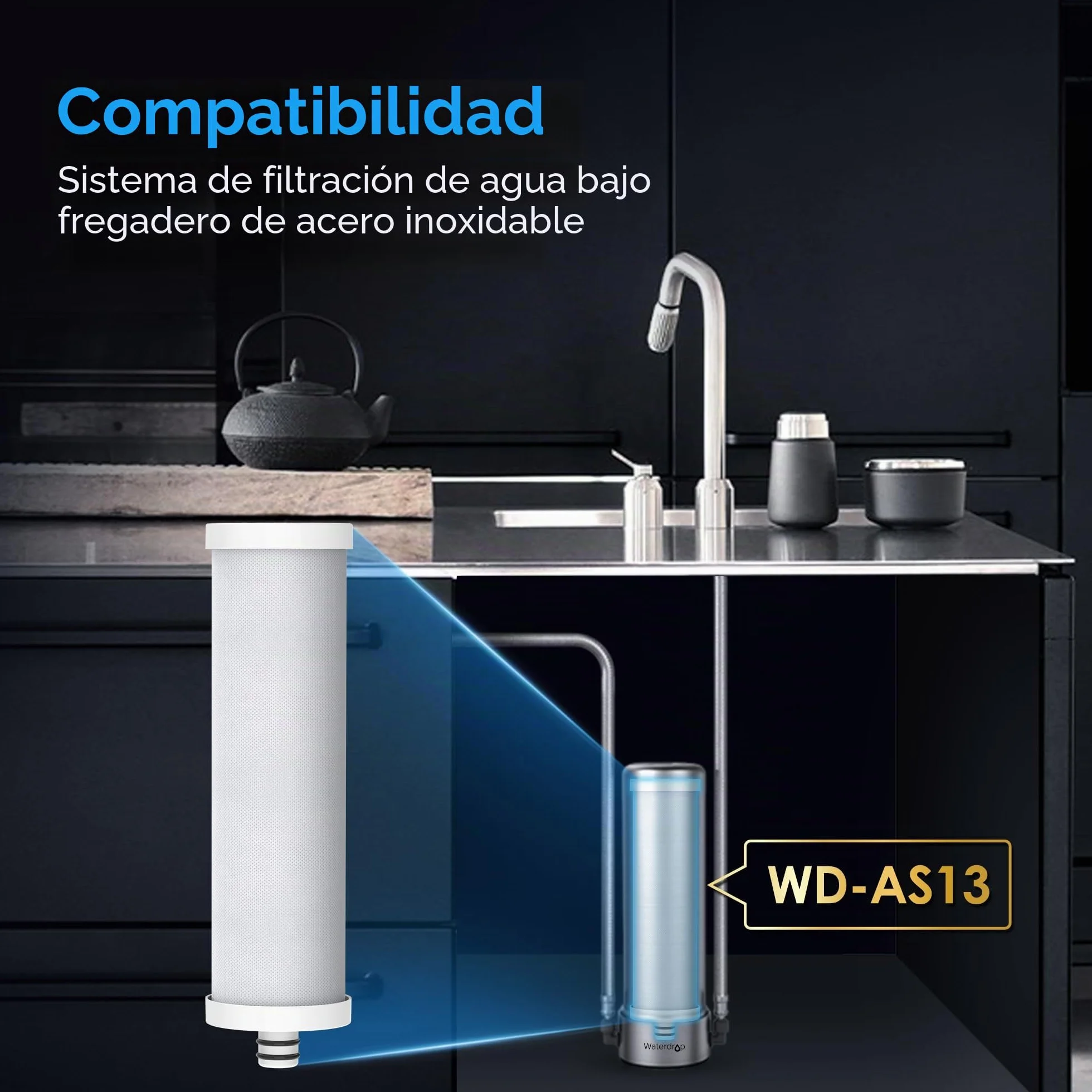 Waterdrop WF13 Filtro de agua de repuesto para debajo del fregadero 6 etapas AS13 BS13 AP13 NSF/ANSI 42