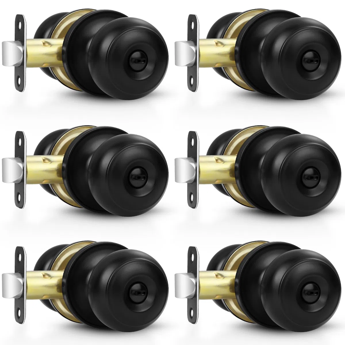 Estmoon Paquete de 6 pomos negros para puerta interior, para dormitorio, baño, privacidad, bola redonda