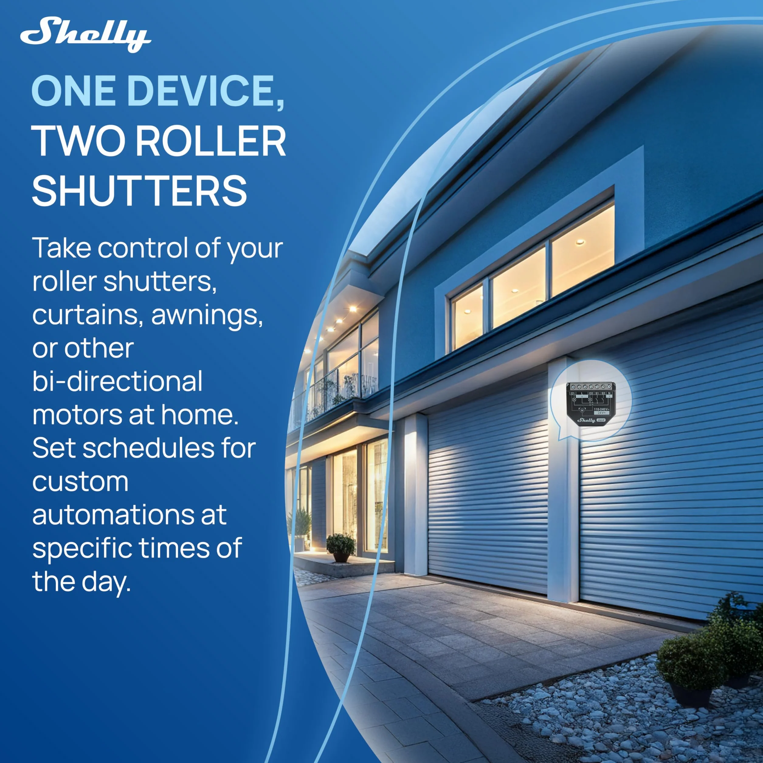 Shelly 2PM Gen4 – Módulo interruptor de persianas con Matter, Zigbee, Wi-Fi, 2 canales 8A, Medición de consumo eléctrico, Control inalàmbrico por aplicación y voz Alexa, Google, Apple HomeKit