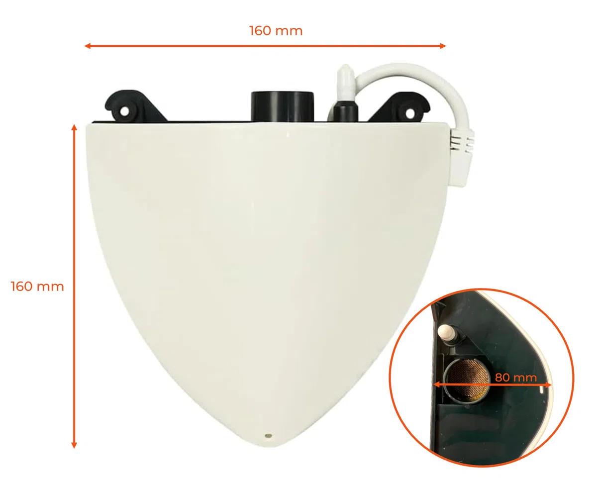 Recamania Bomba de Condensados con depósito DCE de 300 ml para Aire Acondicionado | Silenciosa y Compacta | hasta 38 L/h | Altura de Bombeo 10 m | Instalación Vertical u Horizontal