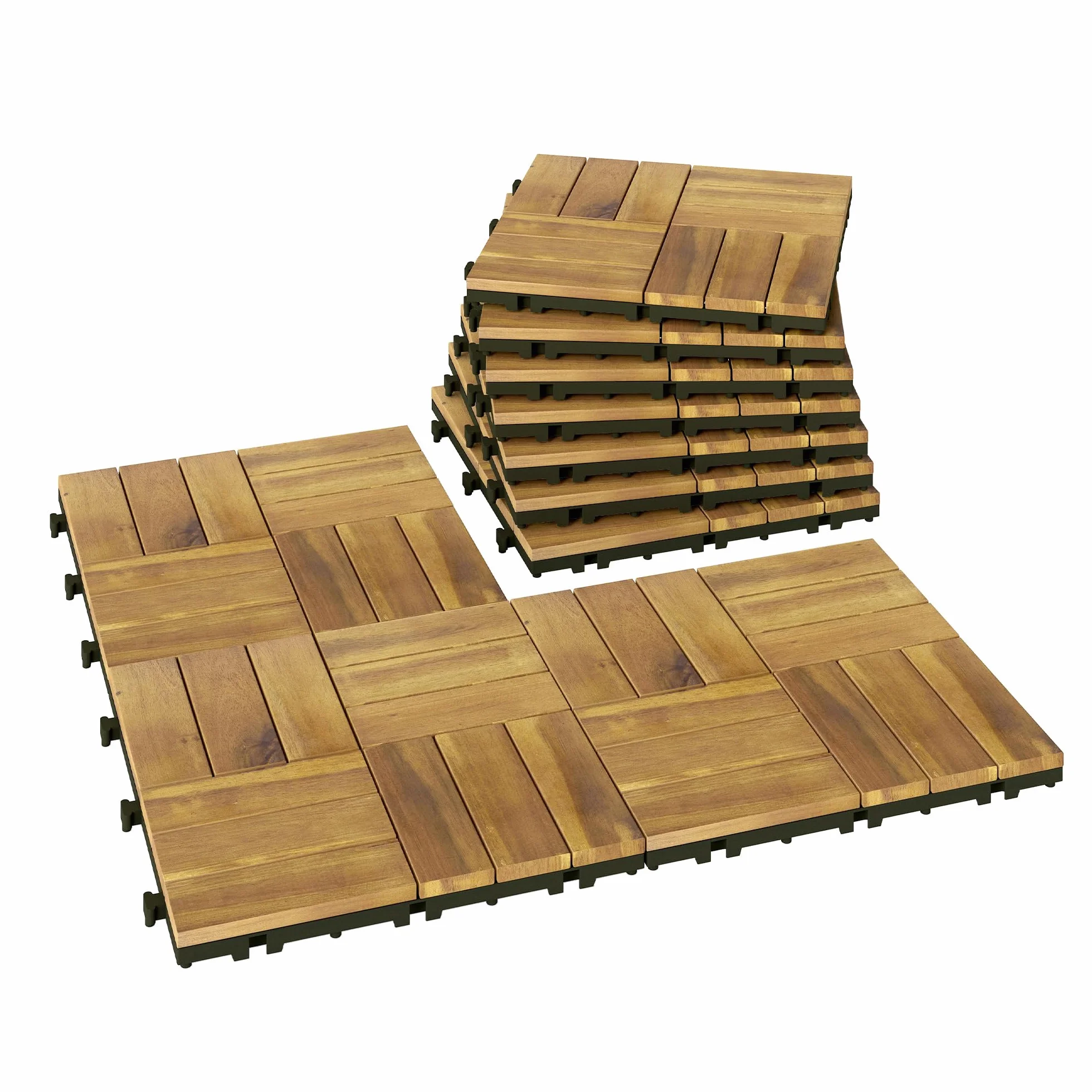 Outsunny Baldosas Exterior Madera Acacia 31x31 cm 0,91 m² Antideslizantes Resistentes Clima