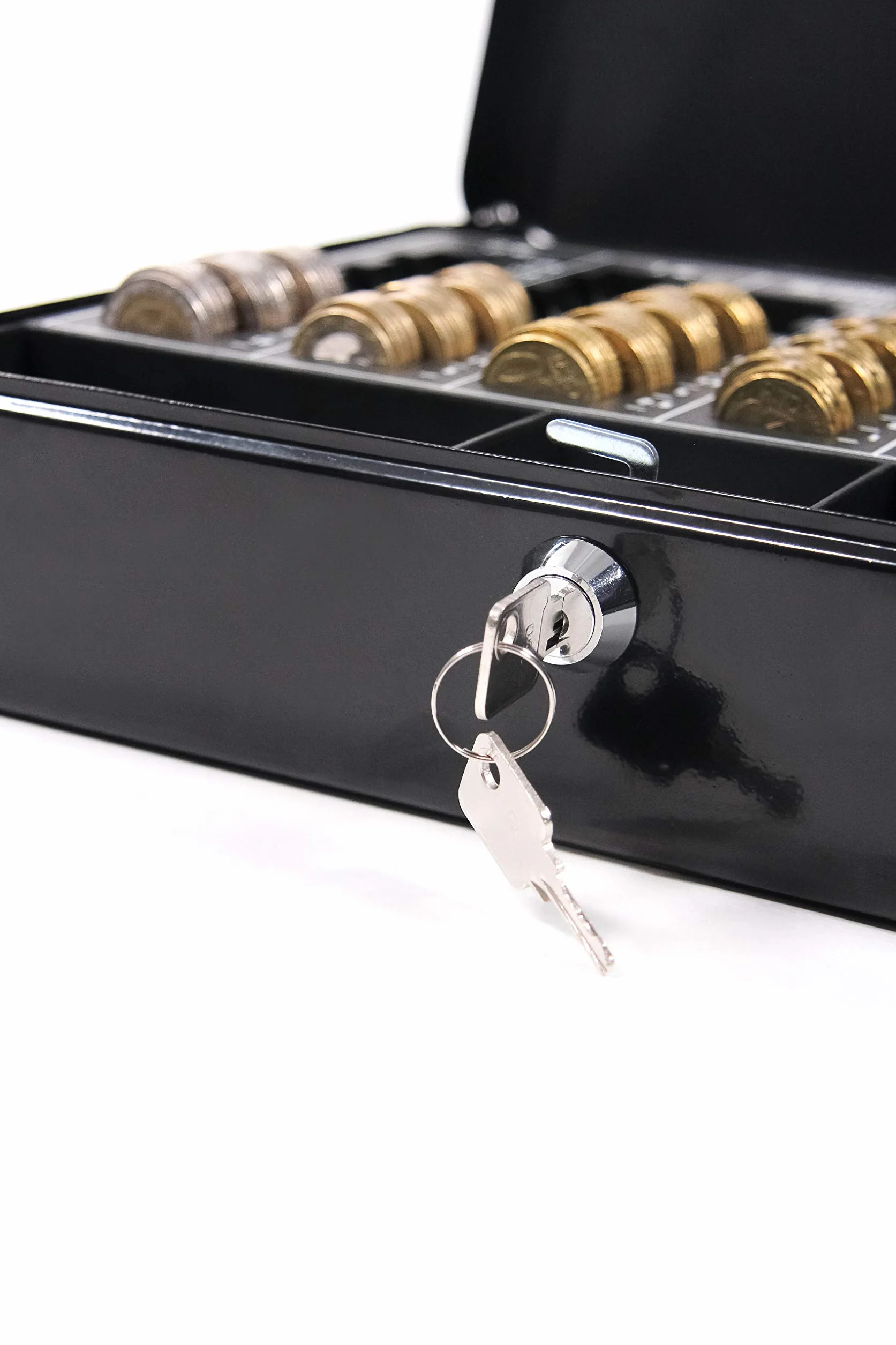 Caja de caudales con Bandeja para Euros Safe Acero Negro, Cerradura de Cilindro con 2 Llaves