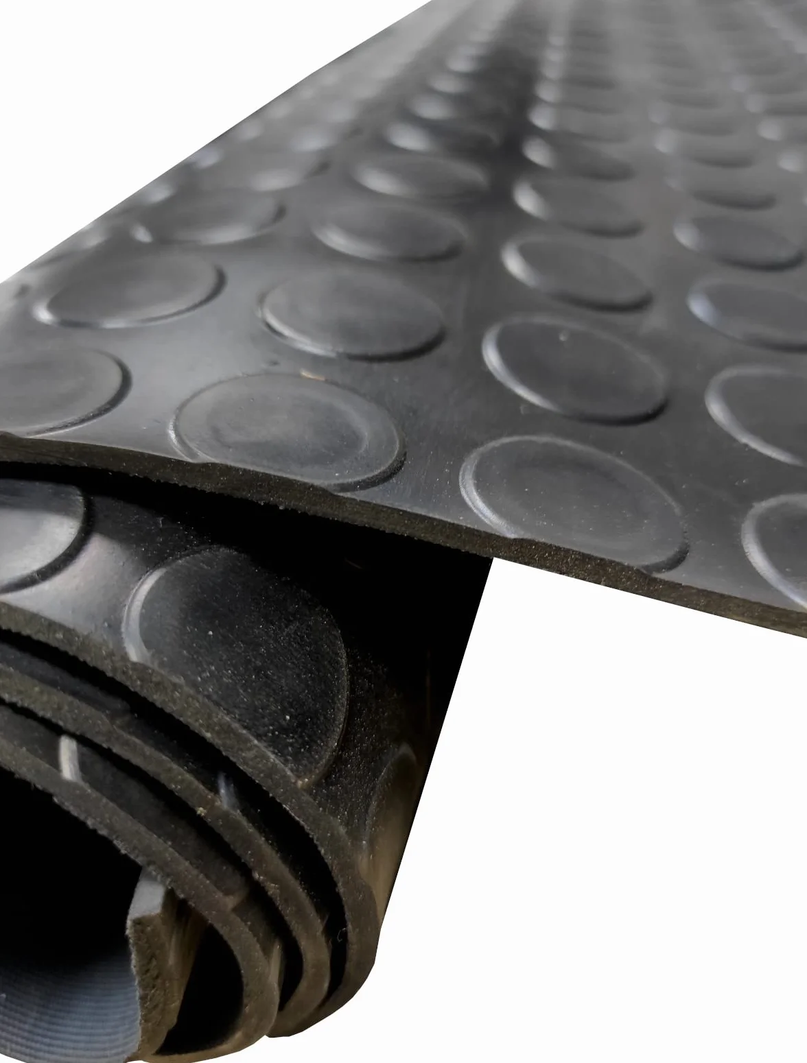 Revestimiento de Caucho Antideslizante | Suelo de Goma PVC Negro 3mm Diseño Botones (100_x_250 CM)