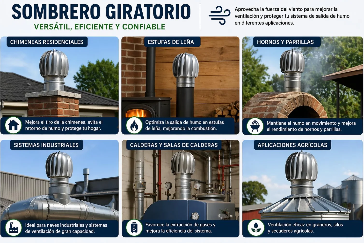 Sombrero Chimenea Extractor de Humo Giratorio Acero Galvanizado 110MM