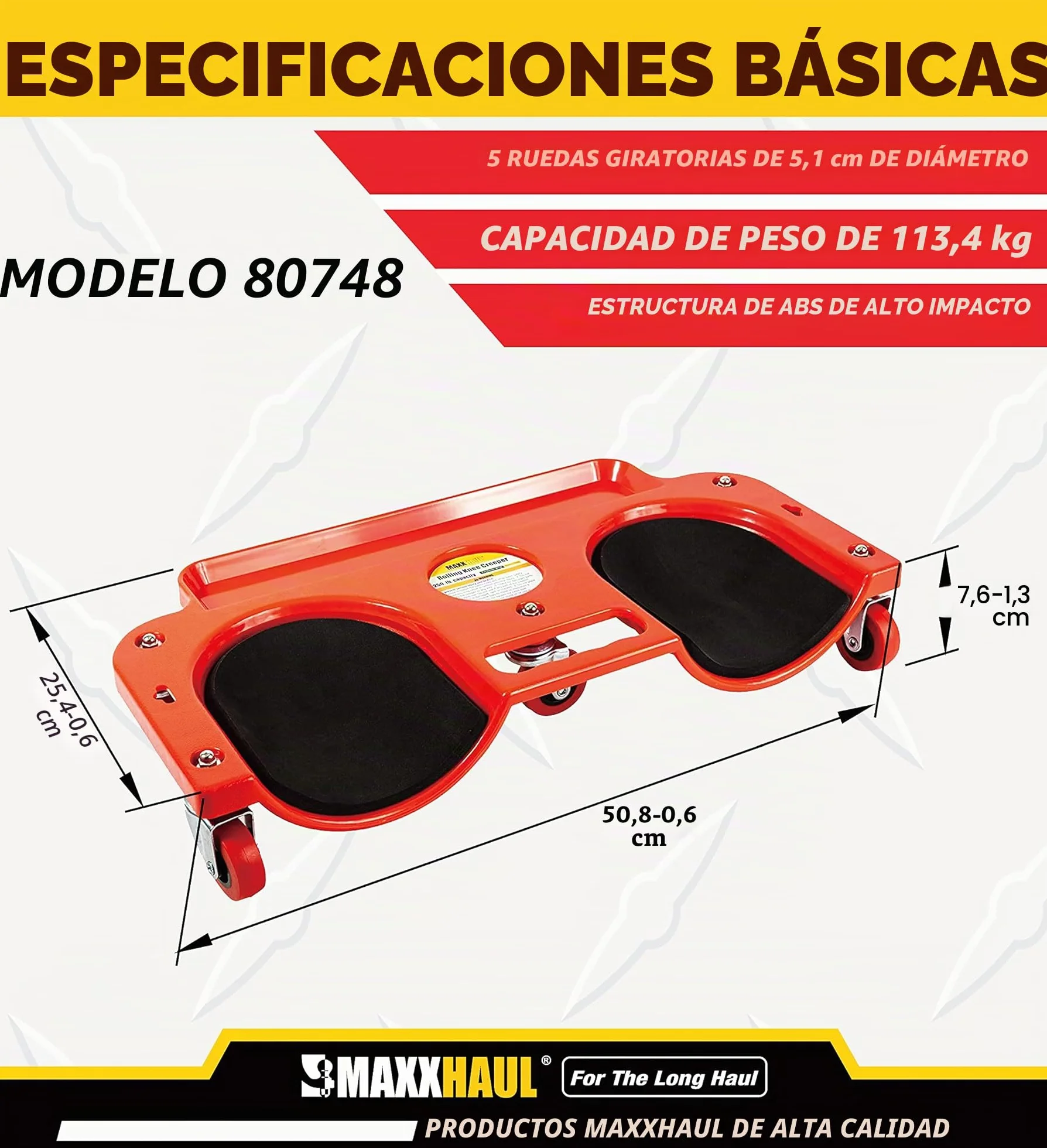 MaxWorks MaxxHaul 80748 Rodilleras rodantes con Marco ABS de Alto Impacto 5 Ruedas giratorias