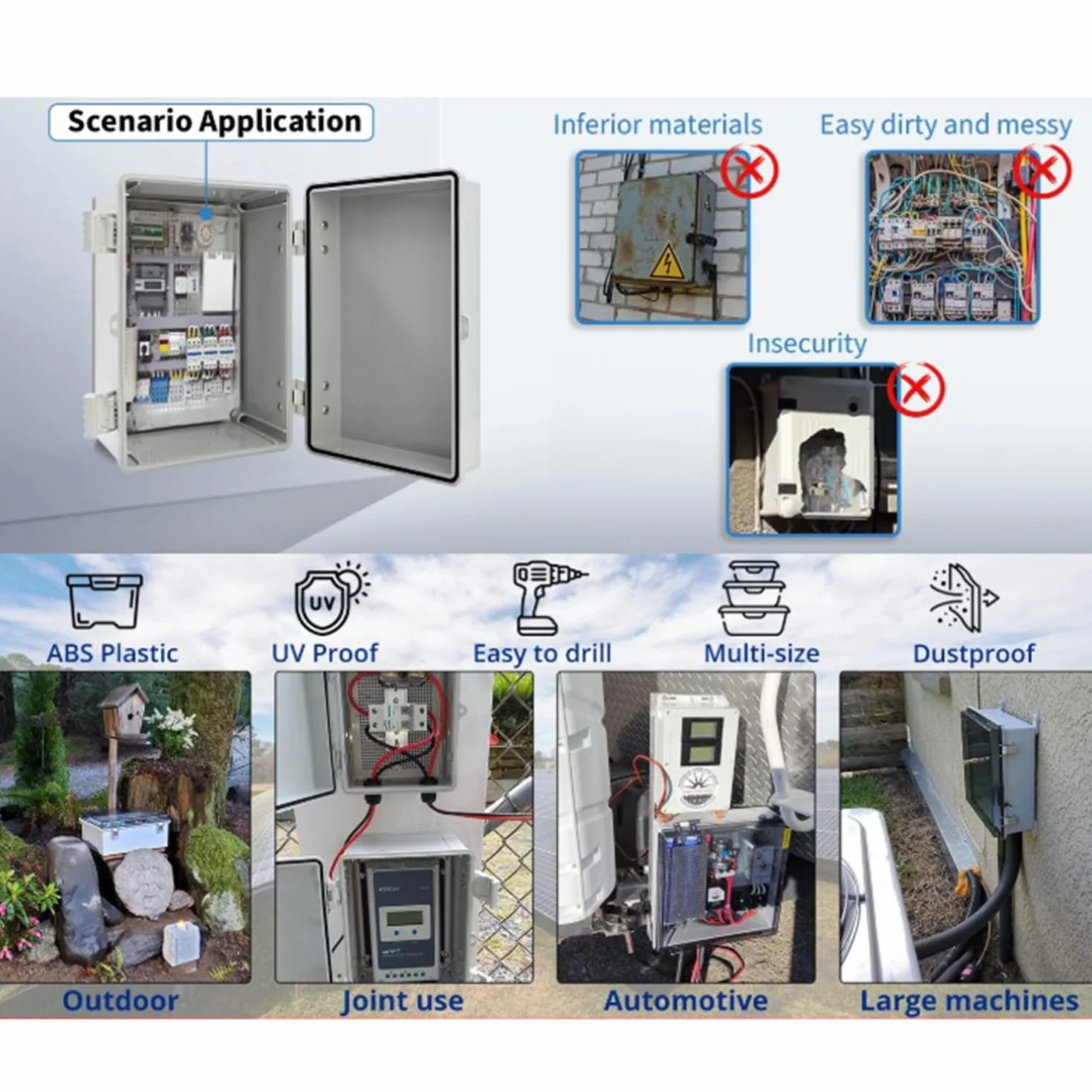Caja Conexiones Estanca IP67,Caja Distribución Eléctrica,Caja Registro Electrico,PC Transparente Carcasa Industrial,para la Protección de Tomas de Corriente (300x200x130mm)