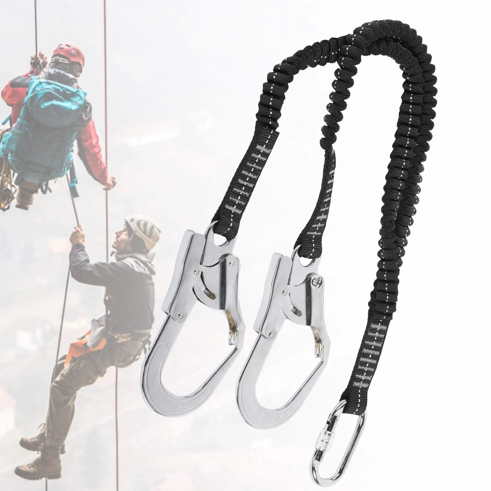 Cinturón Seguridad 25KN Cadena Gancho Grande Acero Doble Cordón Anticaída Absorción Impactos
