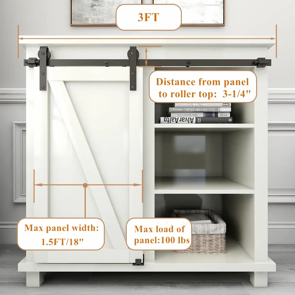Super Mini Puertas correderas granero hardware kit 91.5cm/3FT soportes TV pequeños armarios colgante en forma de J