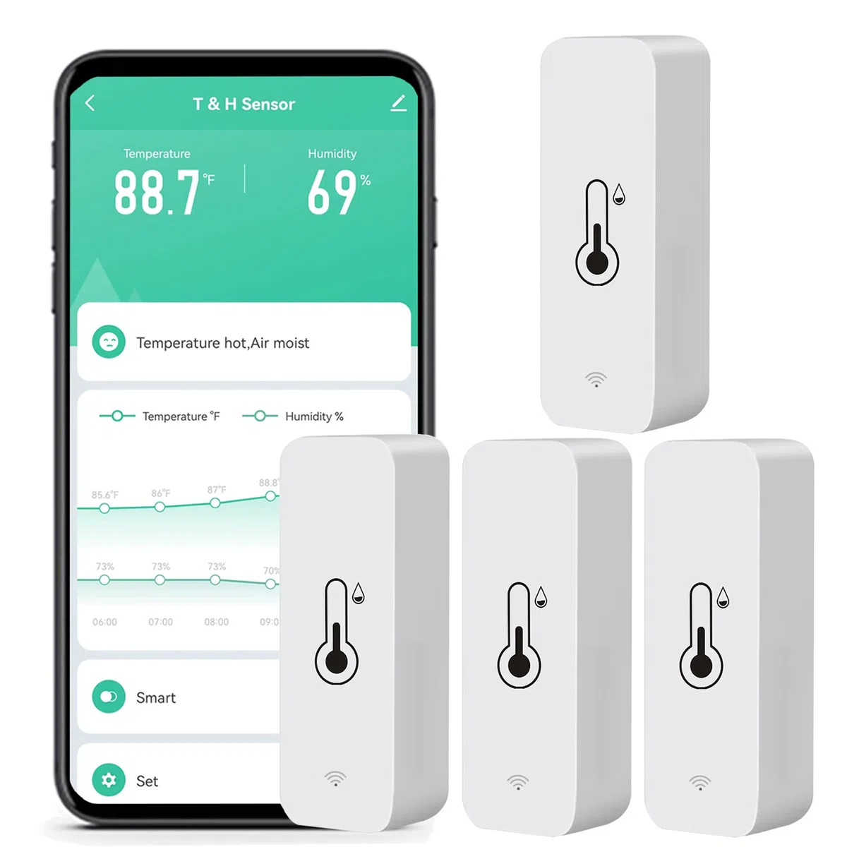 Monitor de temperatura de humedad WiFi: termómetro higrómetro inteligente para monitor remoto y alerta,termómetro interior de alta precisión con aplicación TUYA, compatible con Alexa (paquete de 4)