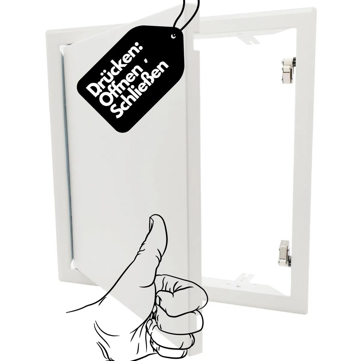 Tapa de revisión de 40 x 40 cm con cierre a presión, puerta de revisión, 400 x 400 mm, sistema de empujar para abrir, puerta de revisión de acero recubierto de blanco