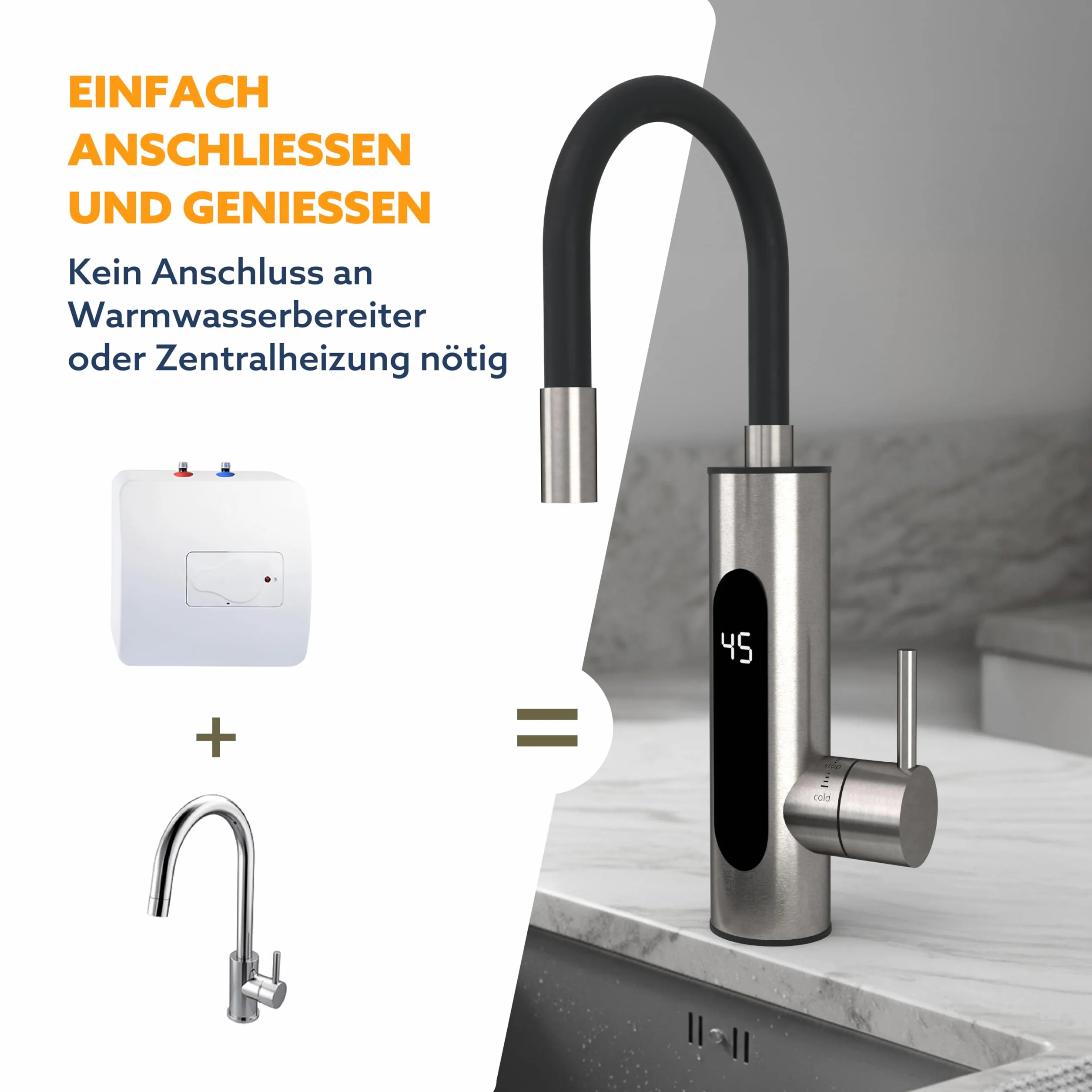 HOGART Grifo eléctrico con calentador de agua instantáneo 230 V para cocina jardín baño caravana camping