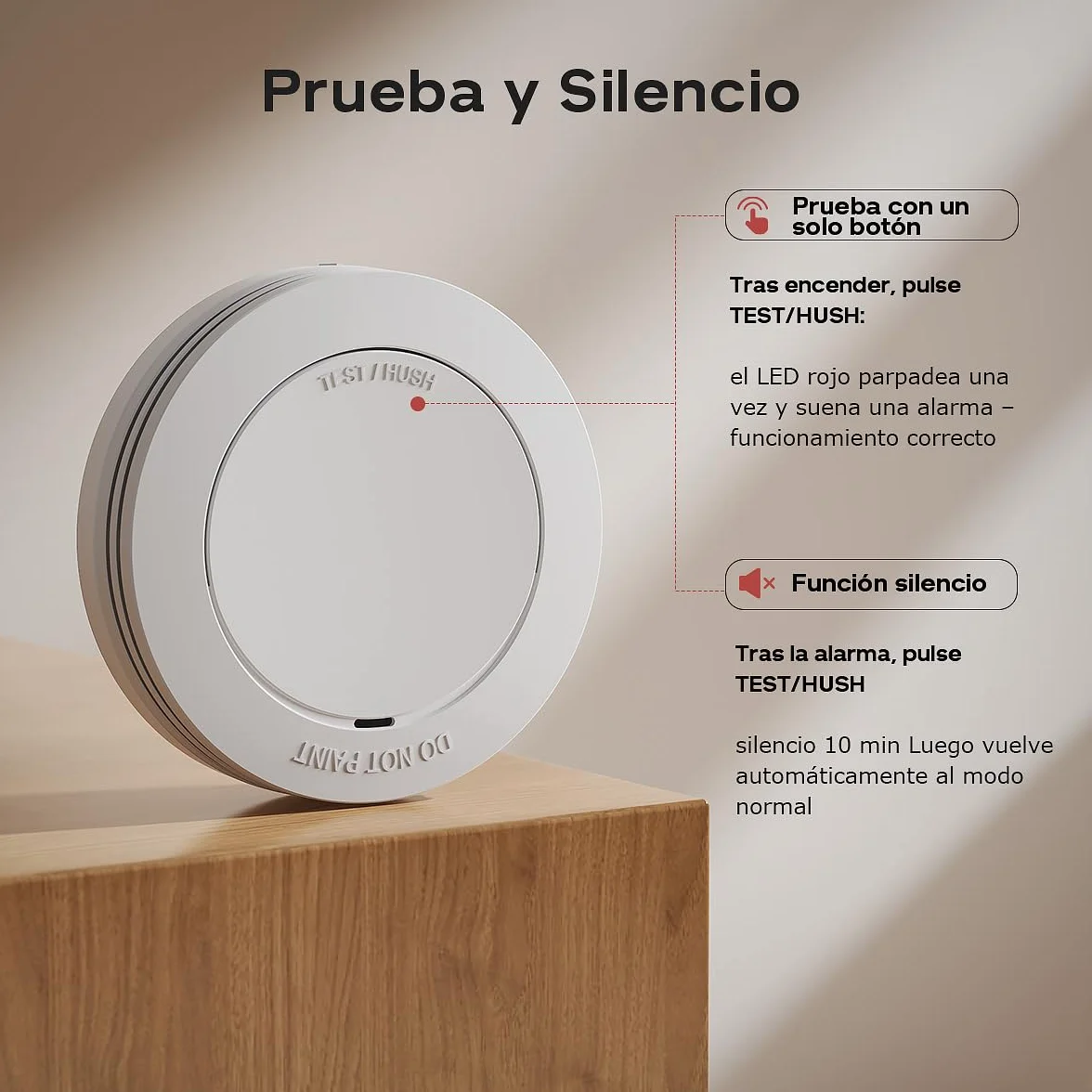 Safeliveo Detector de Humo,Alarma de Incendio autónoma, batería de 10 años, sin LED Intermitente, función de Silencio, 85 dB, con Almohadillas Adhesivas, Conforme a EN 14604, 3 Piezas